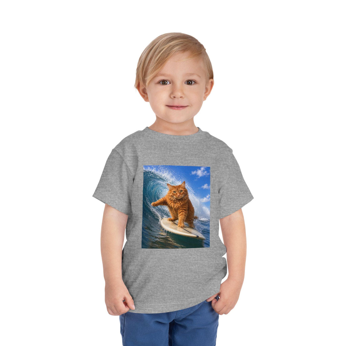 Surfing Ginger Cat Toddler Tee | Cute Surf Cat Graphic