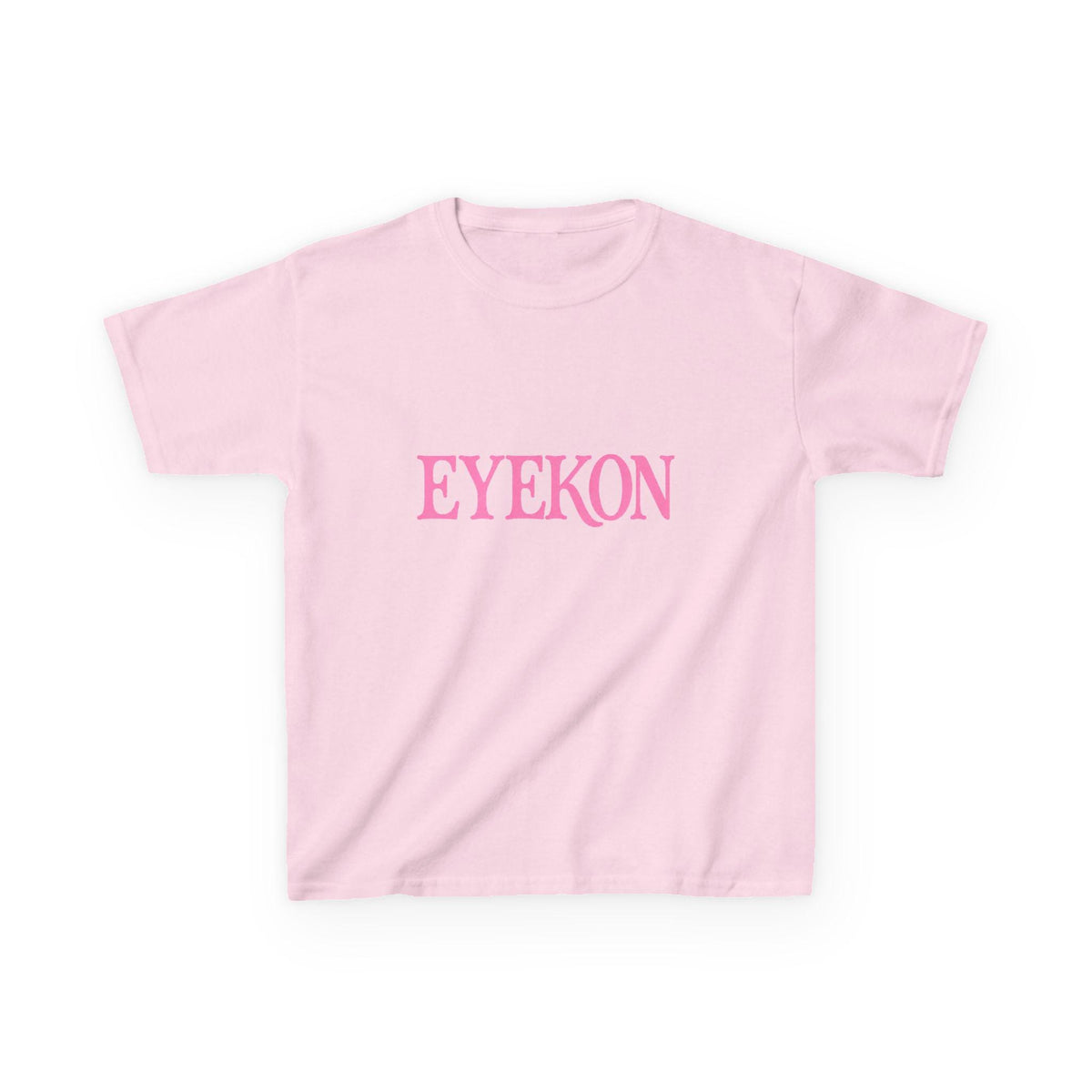 EYEKON Kids Tee, pink block text logo | white cotton shirt