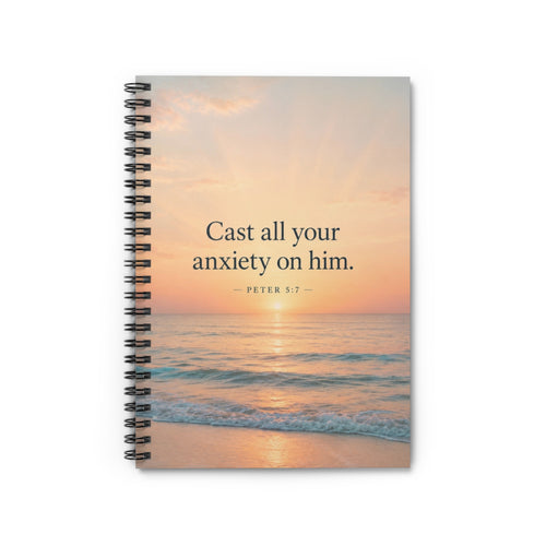 Cast All Your Anxiety on Him Spiral Journal, Christian Prayer Journal, Beach Bible Verse Notebook, 1 Peter 5:7