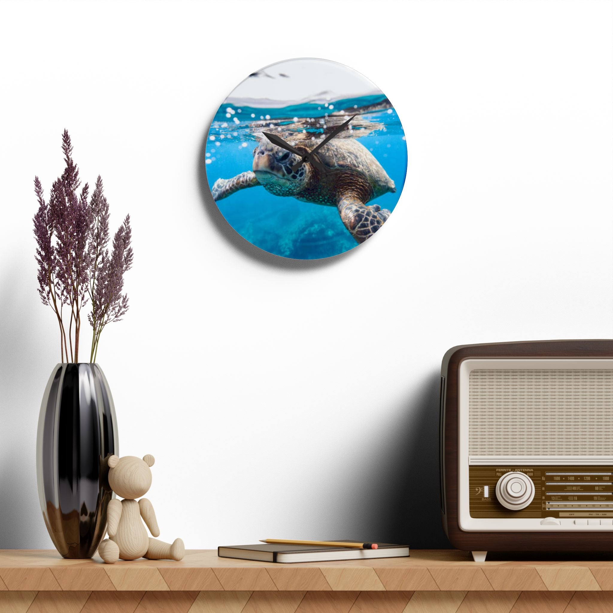 Sea Turtle Wall Clock, Ocean Photography, Coastal Decor, Under the Sea Turtle, Sea Turtle Lovers Gift, Beach Gift