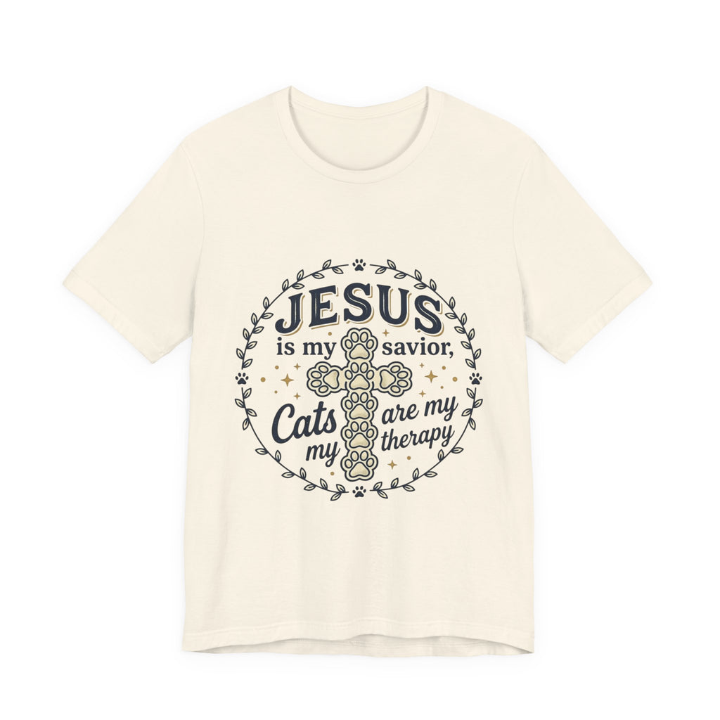 Jesus is my Savior Cats are my Therapy T-Shirt | Faith Cat Tee