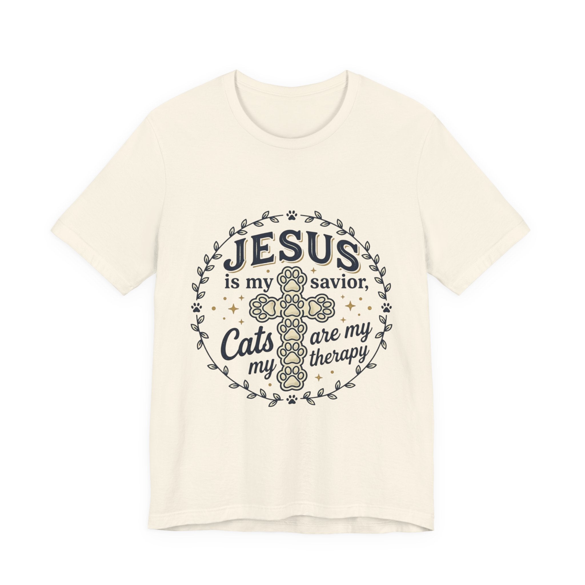 Jesus is my Savior Cats are my Therapy T-Shirt | Faith Cat Tee