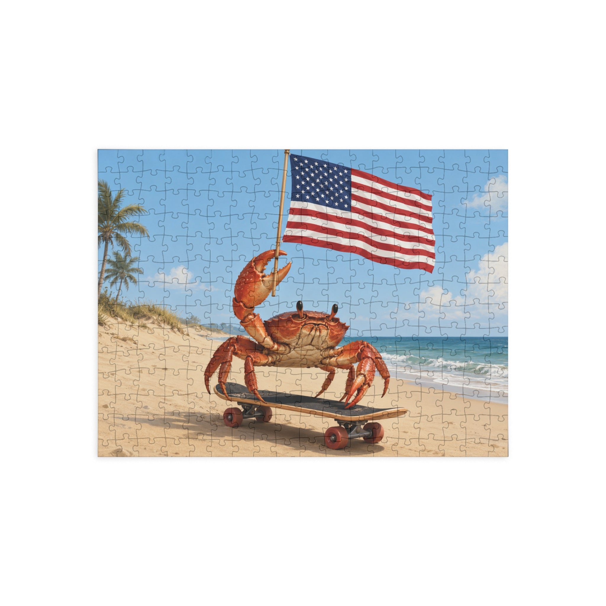 Patriotic Crab on Skateboard Puzzle, Beach Flag Jigsaw Puzzle, Beach Puzzle, Crab Gift, Family Puzzle