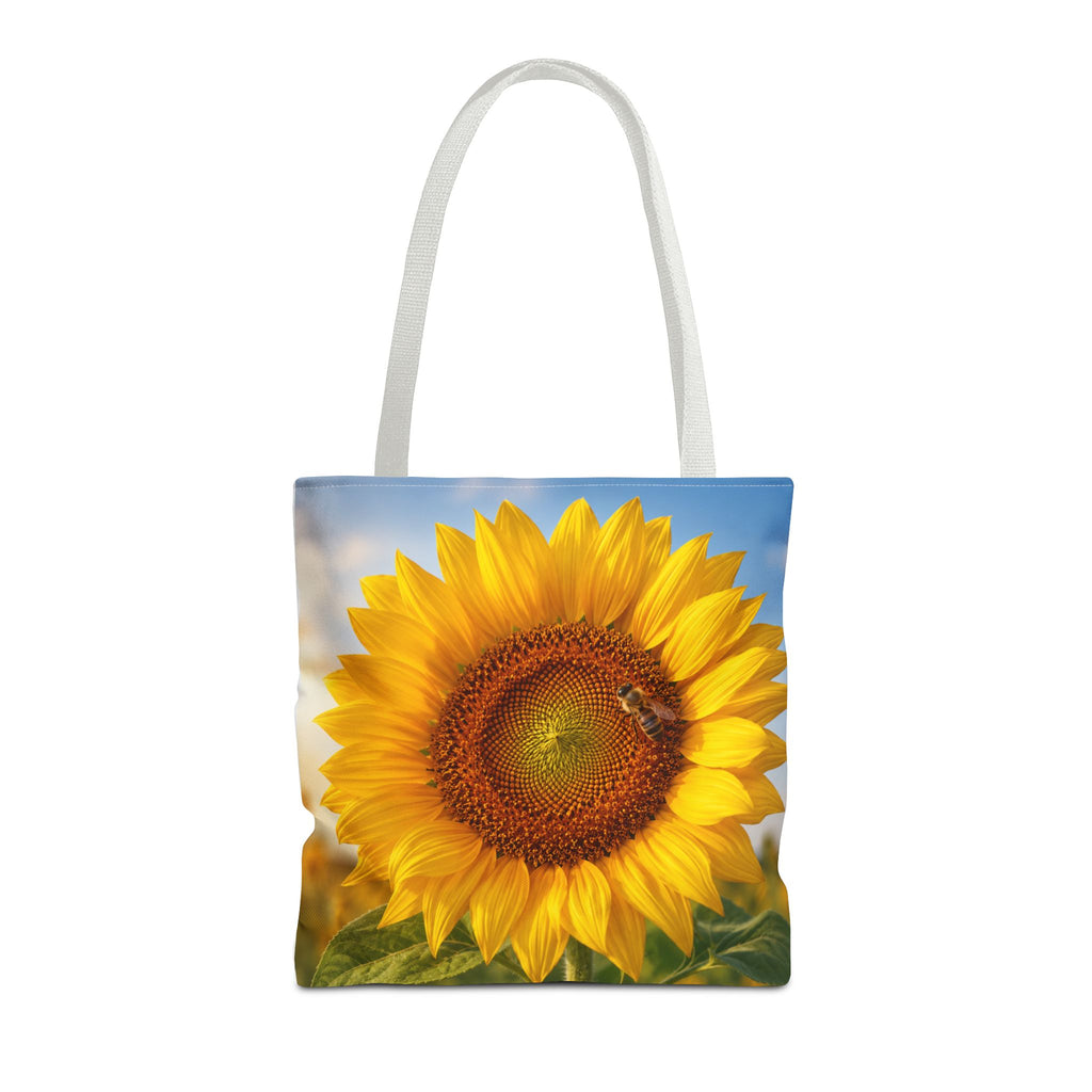 Sunflower with Bee Tote Bag, Sunflower Lovers Gift, Sunflower Grocery Bag, Beach Bag, Bright Floral Nature Print