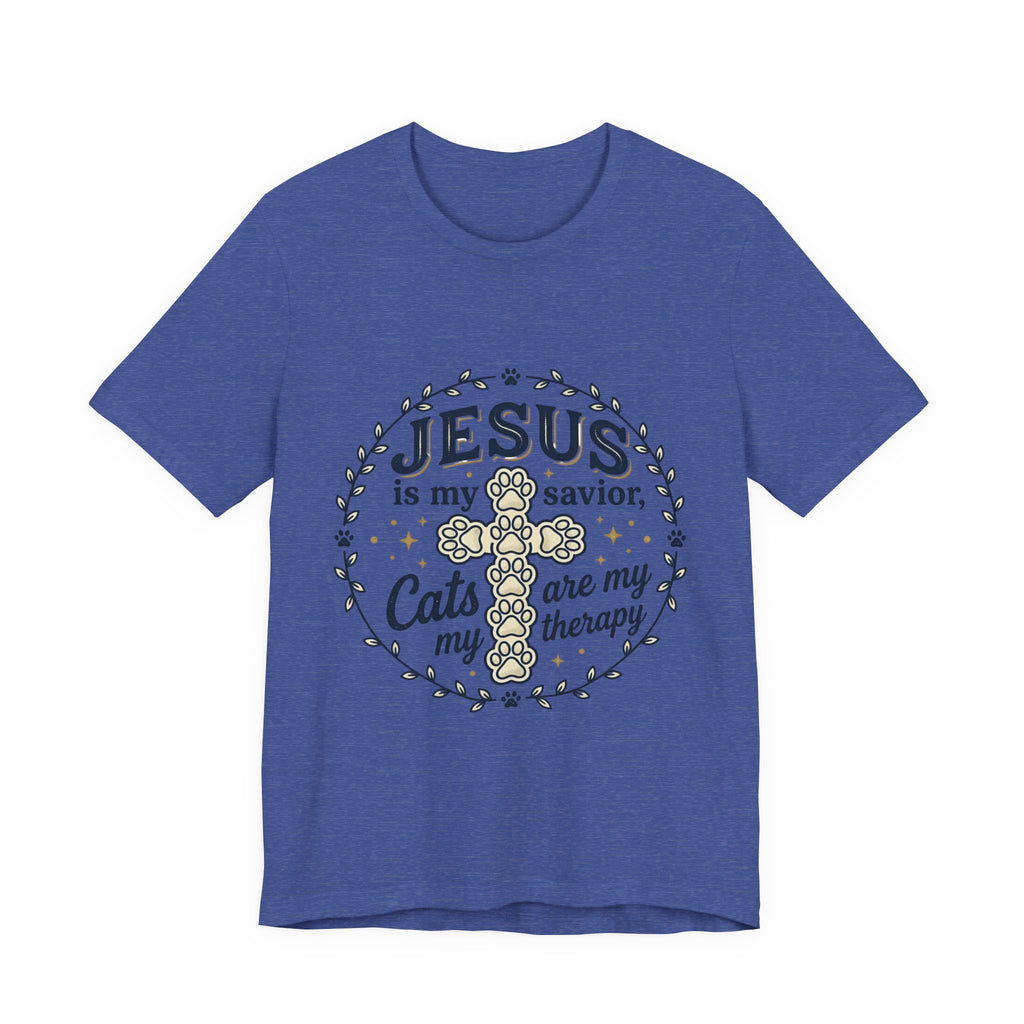 Jesus is my Savior Cats are my Therapy T-Shirt | Faith Cat Tee