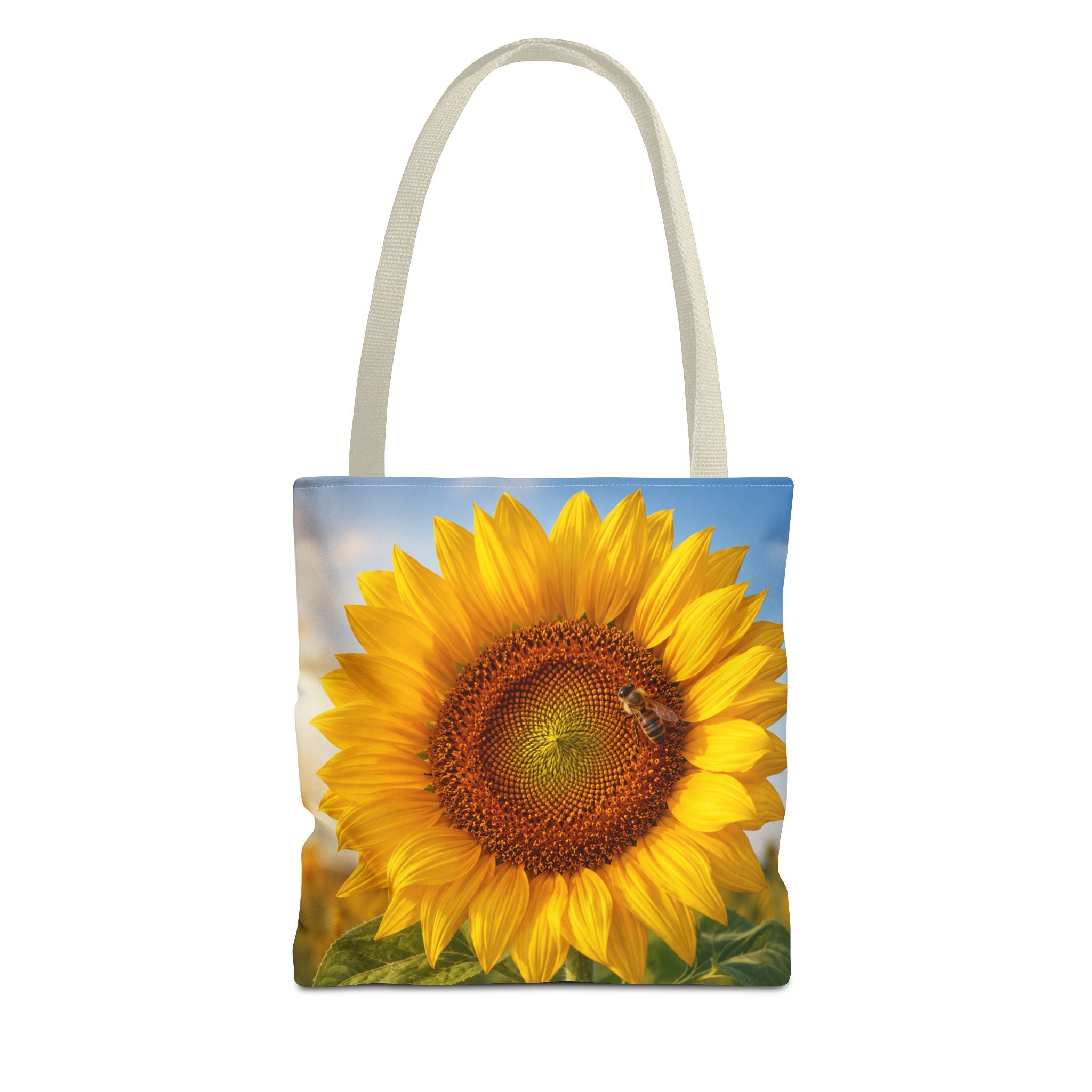 Sunflower with Bee Tote Bag, Sunflower Lovers Gift, Sunflower Grocery Bag, Beach Bag, Bright Floral Nature Print