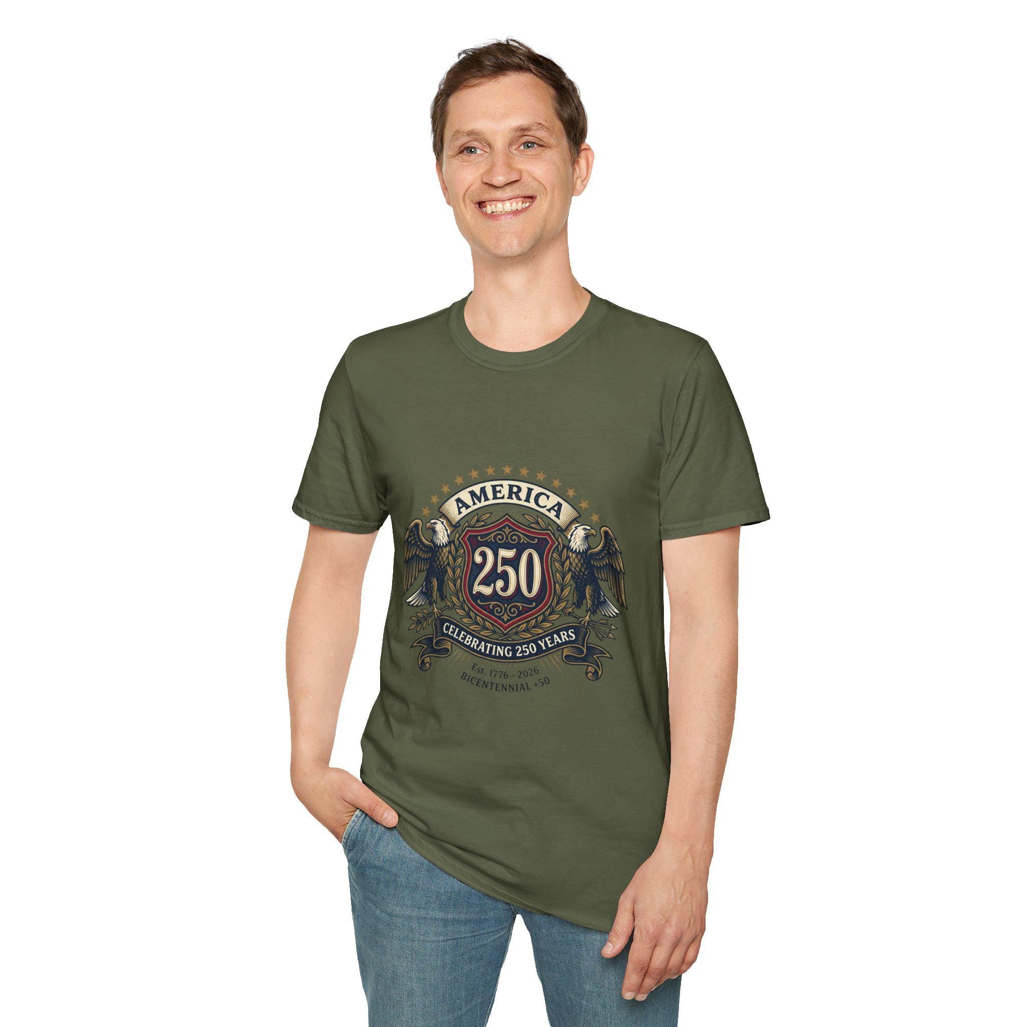 America 250 Crest T-Shirt | Bicentennial Celebration, Eagle Shield Design