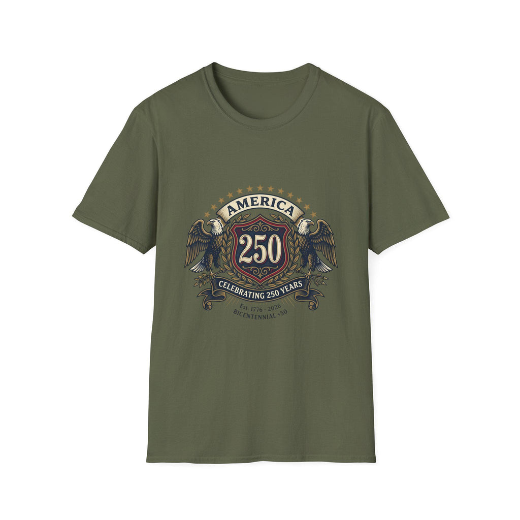 America 250 Crest T-Shirt | Bicentennial Celebration, Eagle Shield Design