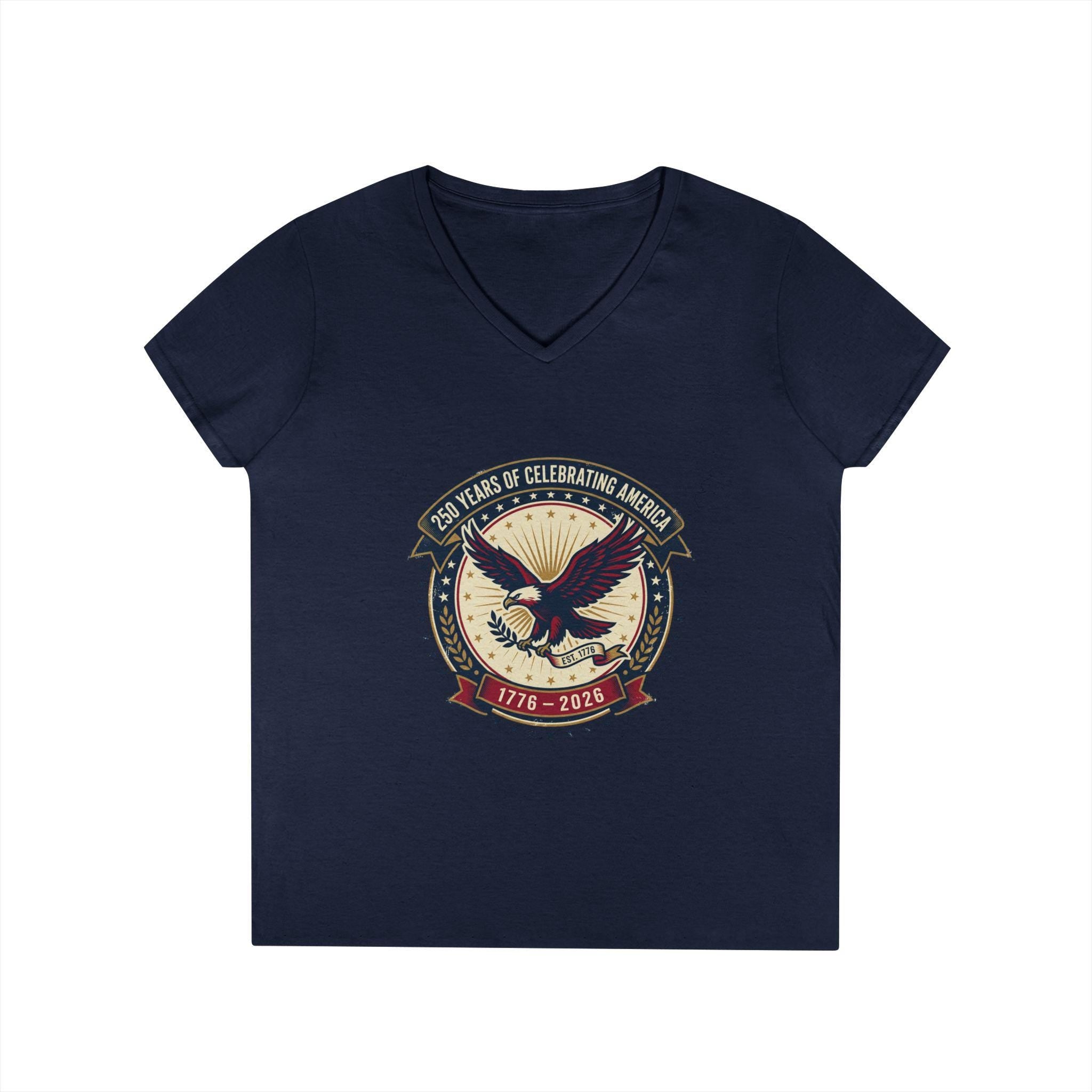 American Eagle Emblem Ladies' V-Neck T-Shirt | Patriotic 1776-2016 Retro Badge