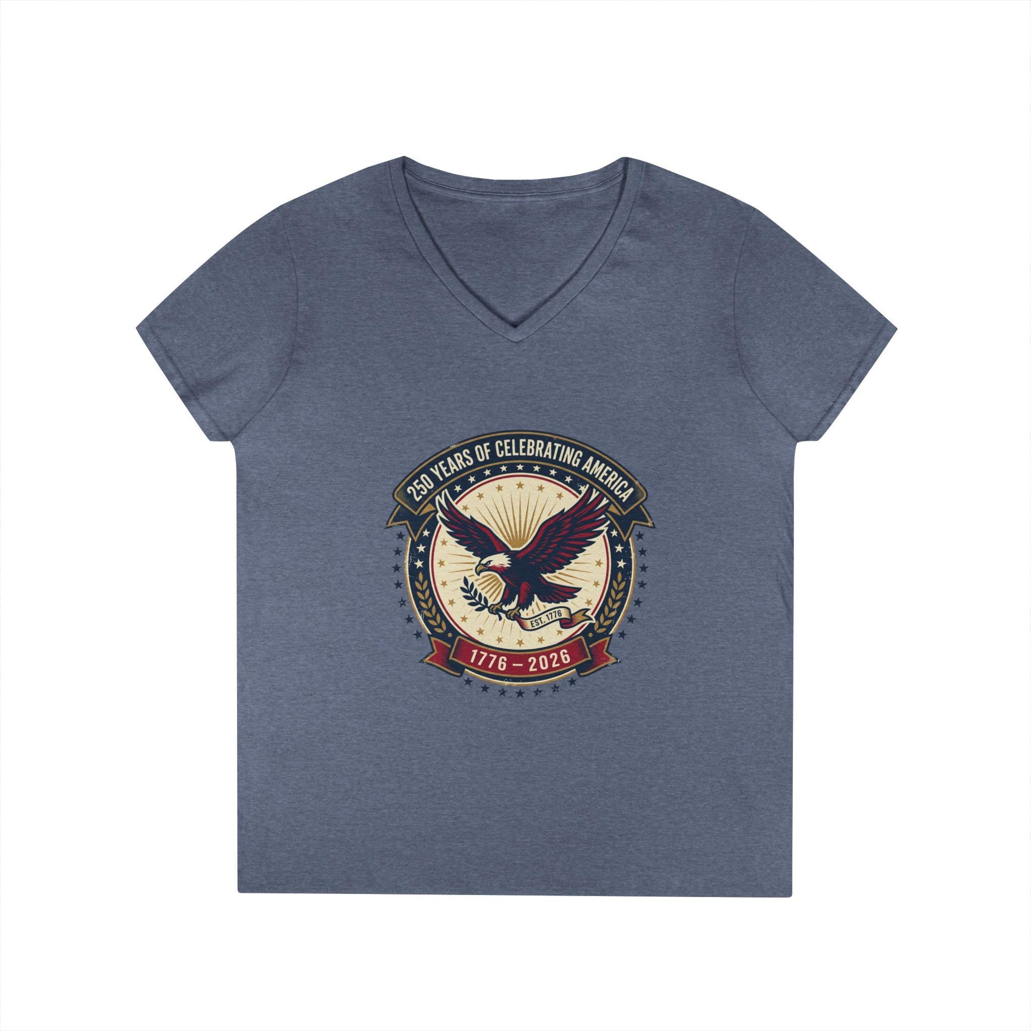 American Eagle Emblem Ladies' V-Neck T-Shirt | Patriotic 1776-2016 Retro Badge