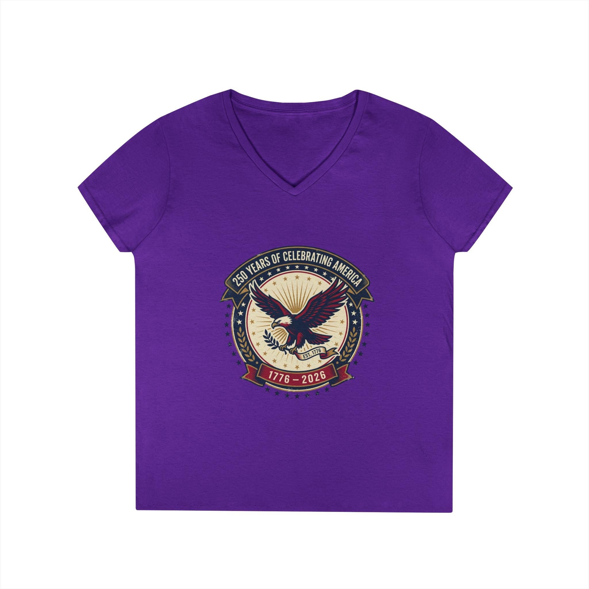 American Eagle Emblem Ladies' V-Neck T-Shirt | Patriotic 1776-2016 Retro Badge