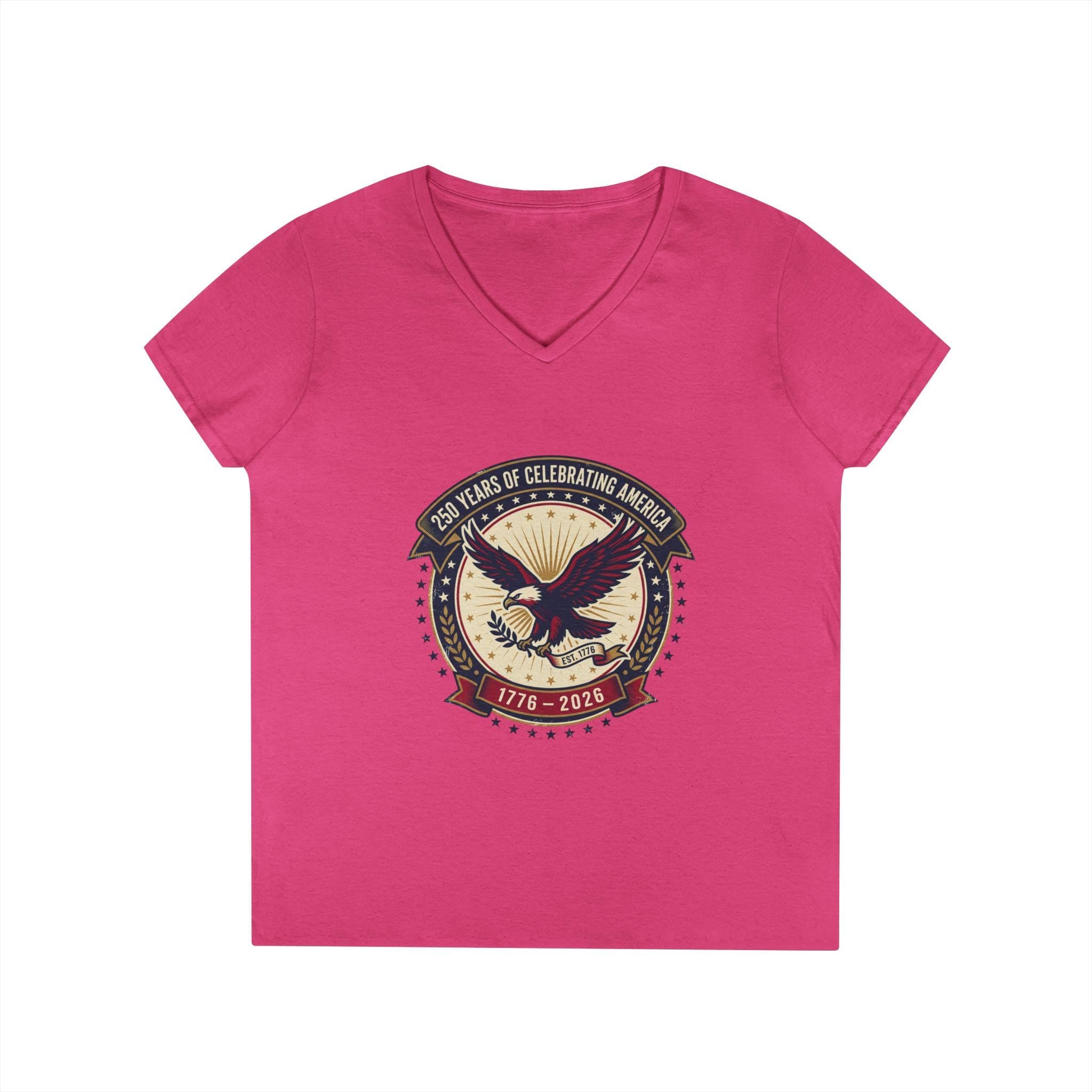American Eagle Emblem Ladies' V-Neck T-Shirt | Patriotic 1776-2016 Retro Badge