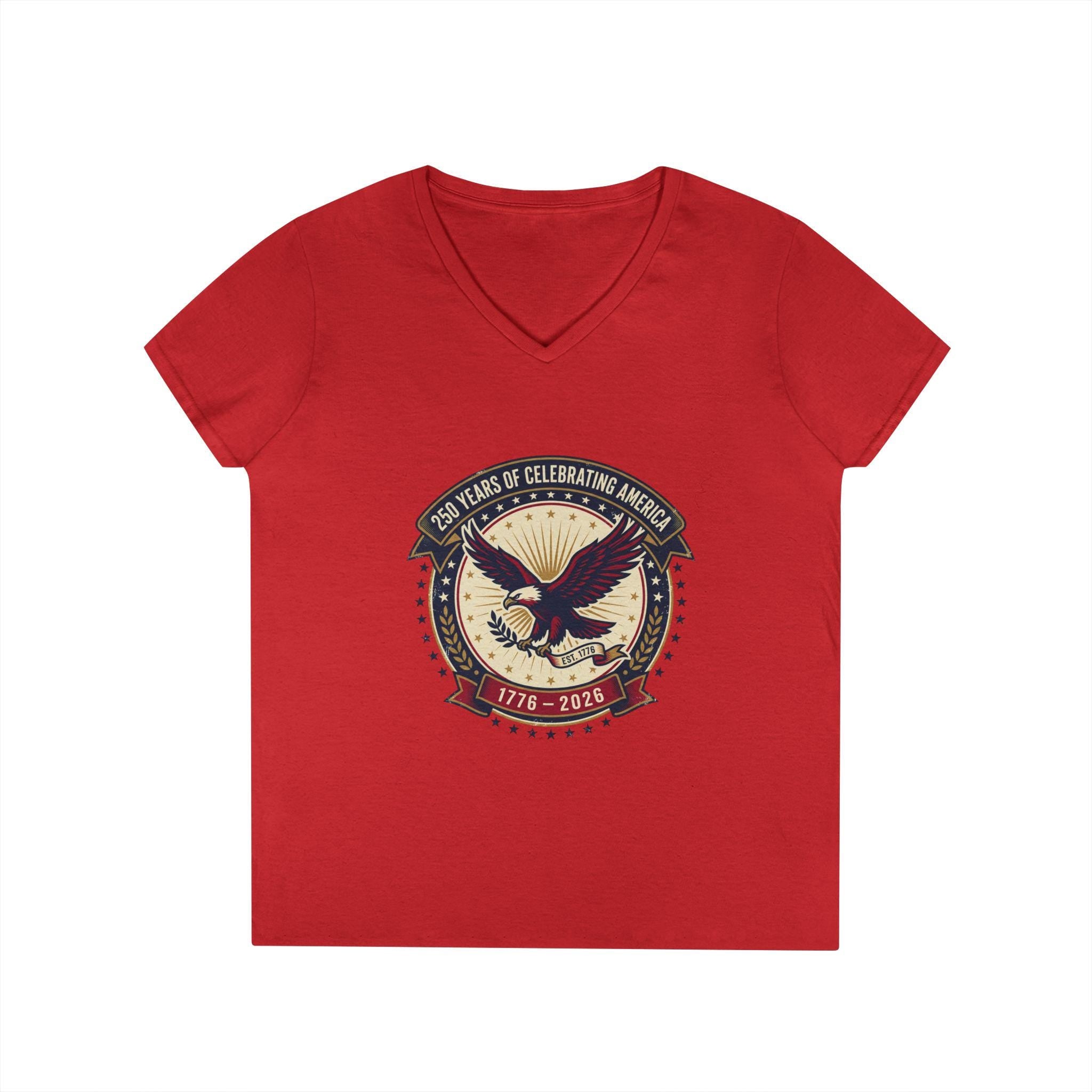 American Eagle Emblem Ladies' V-Neck T-Shirt | Patriotic 1776-2016 Retro Badge