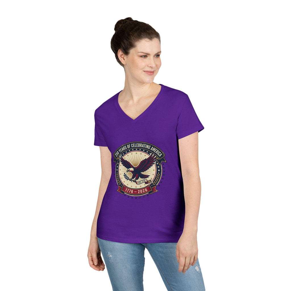 American Eagle Emblem Ladies' V-Neck T-Shirt | Patriotic 1776-2016 Retro Badge