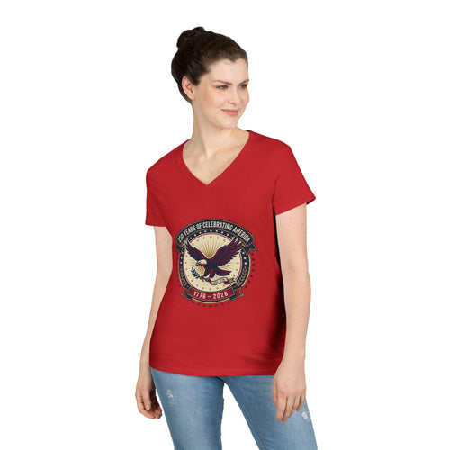 American Eagle Emblem Ladies' V-Neck T-Shirt | Patriotic 1776-2016 Retro Badge