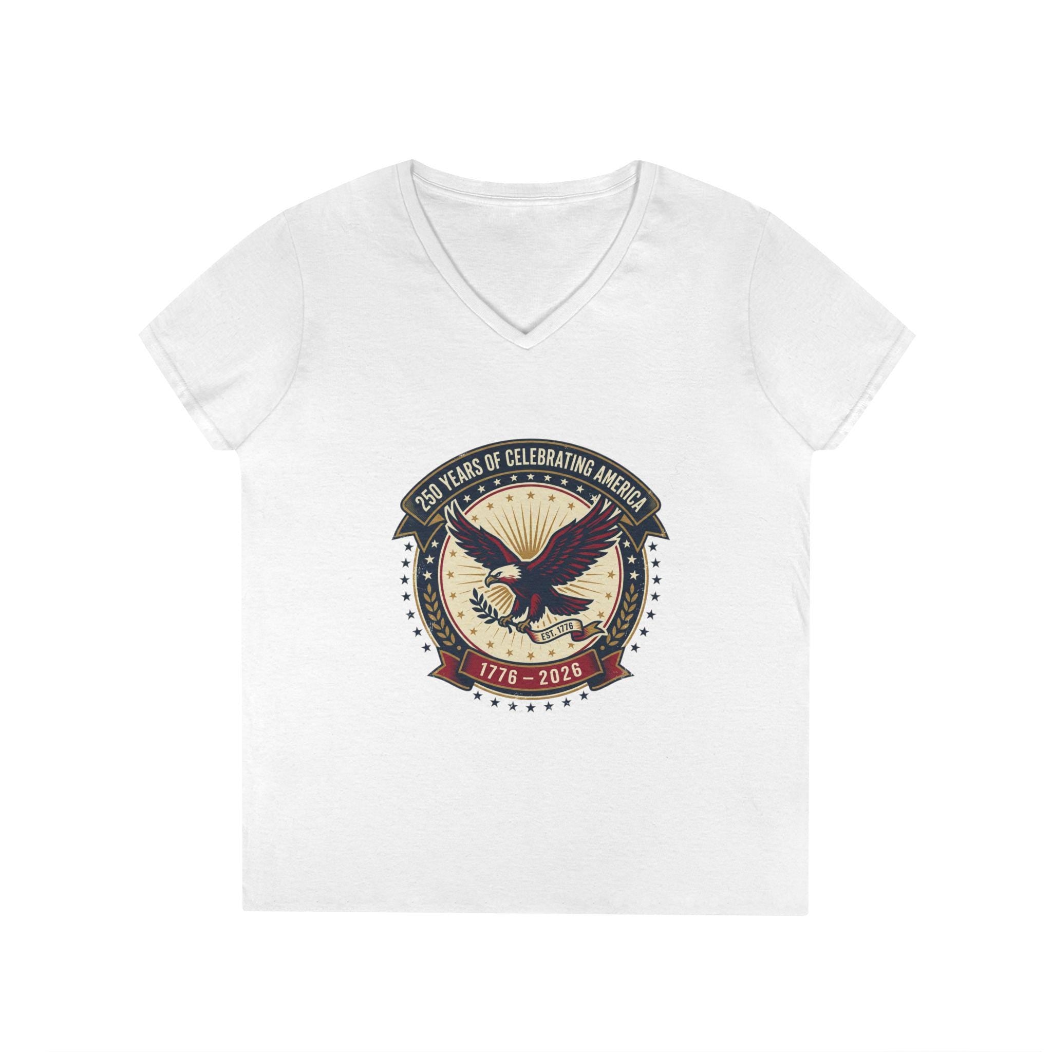 American Eagle Emblem Ladies' V-Neck T-Shirt | Patriotic 1776-2016 Retro Badge