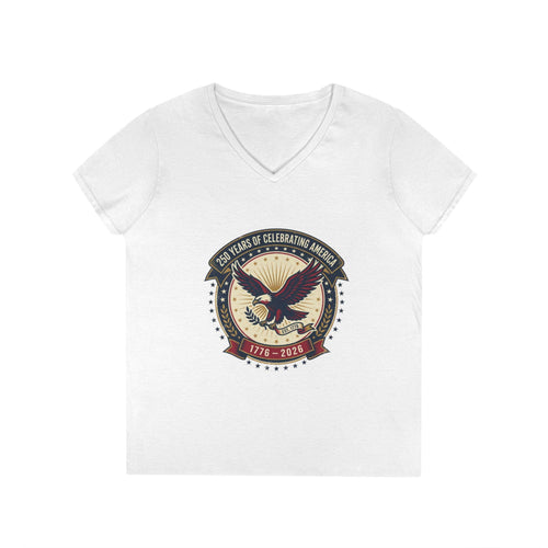 American Eagle Emblem Ladies' V-Neck T-Shirt | Patriotic 1776-2016 Retro Badge
