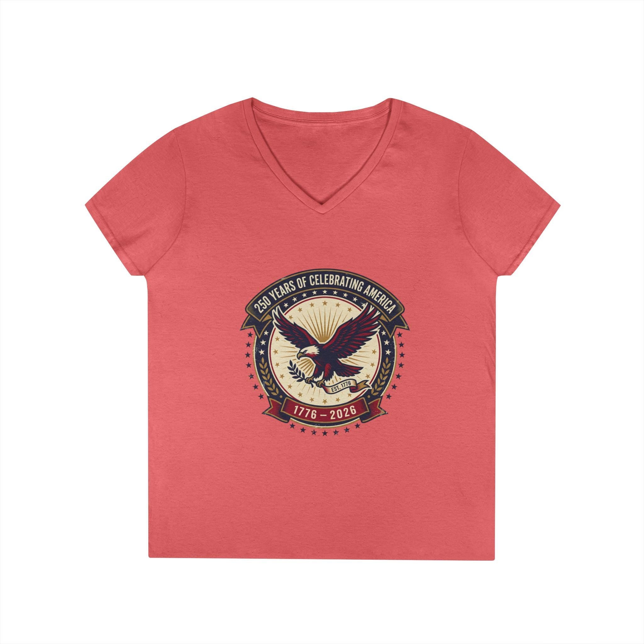 American Eagle Emblem Ladies' V-Neck T-Shirt | Patriotic 1776-2016 Retro Badge