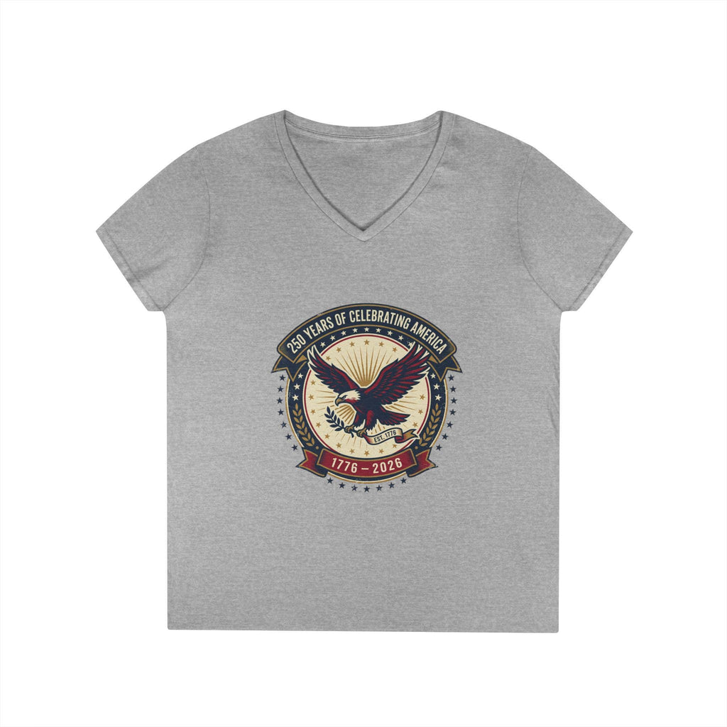 American Eagle Emblem Ladies' V-Neck T-Shirt | Patriotic 1776-2016 Retro Badge