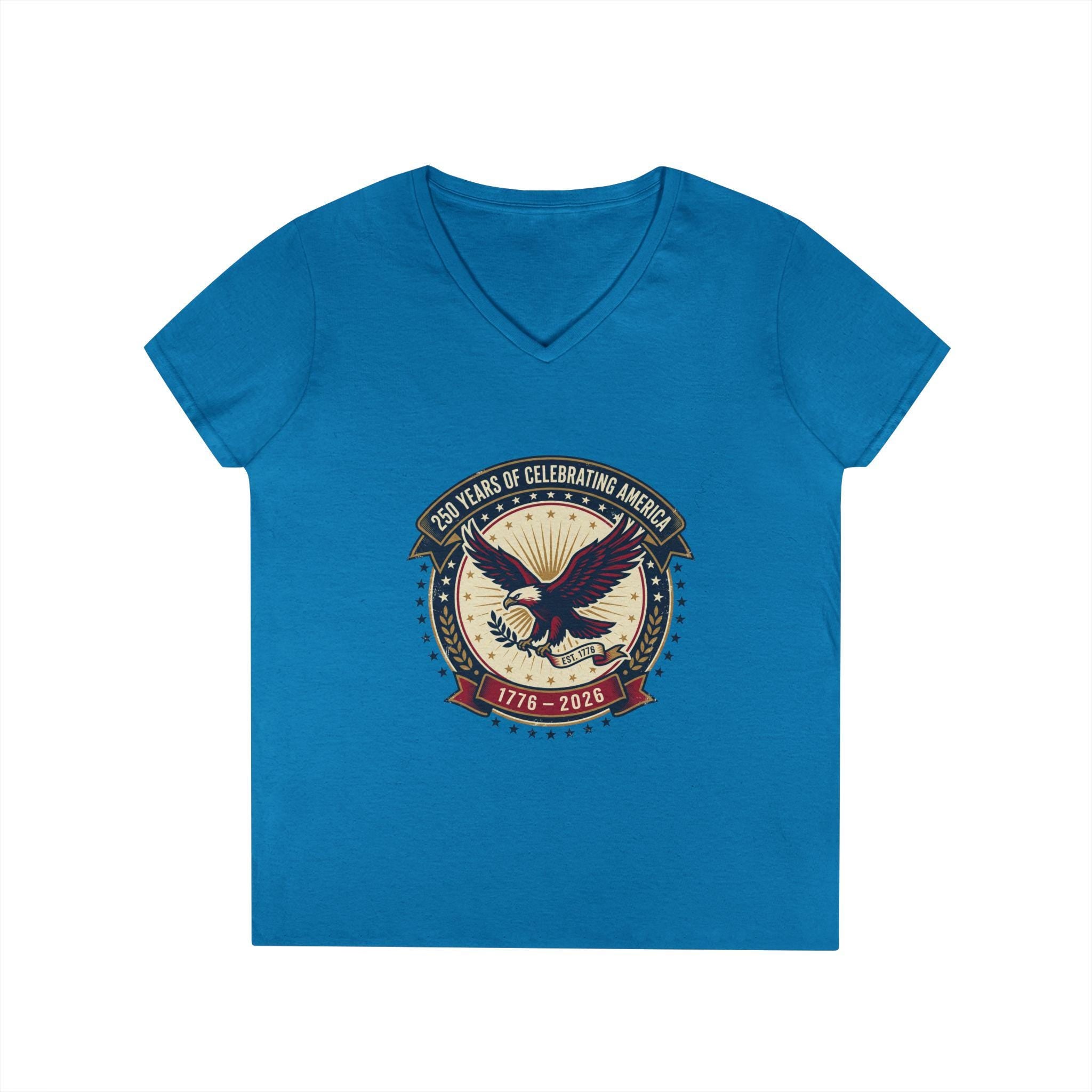 American Eagle Emblem Ladies' V-Neck T-Shirt | Patriotic 1776-2016 Retro Badge