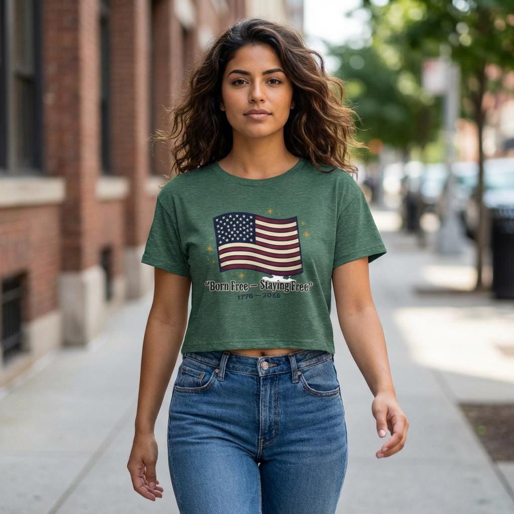 Born Free Staying Free American Flag Crop Top | 1776-2026 Patriotic Tee