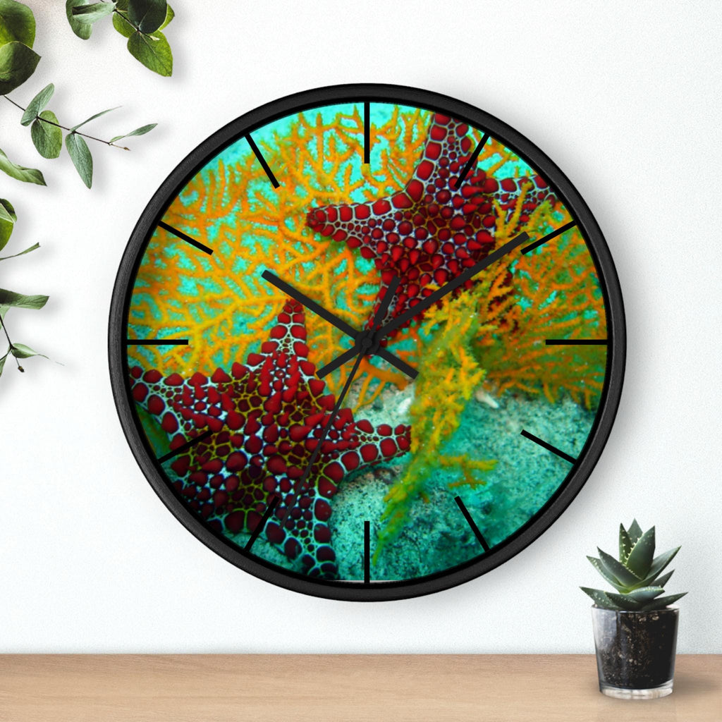 Red Starfish Coral Wall Clock | Ocean Seascape Beach Decor