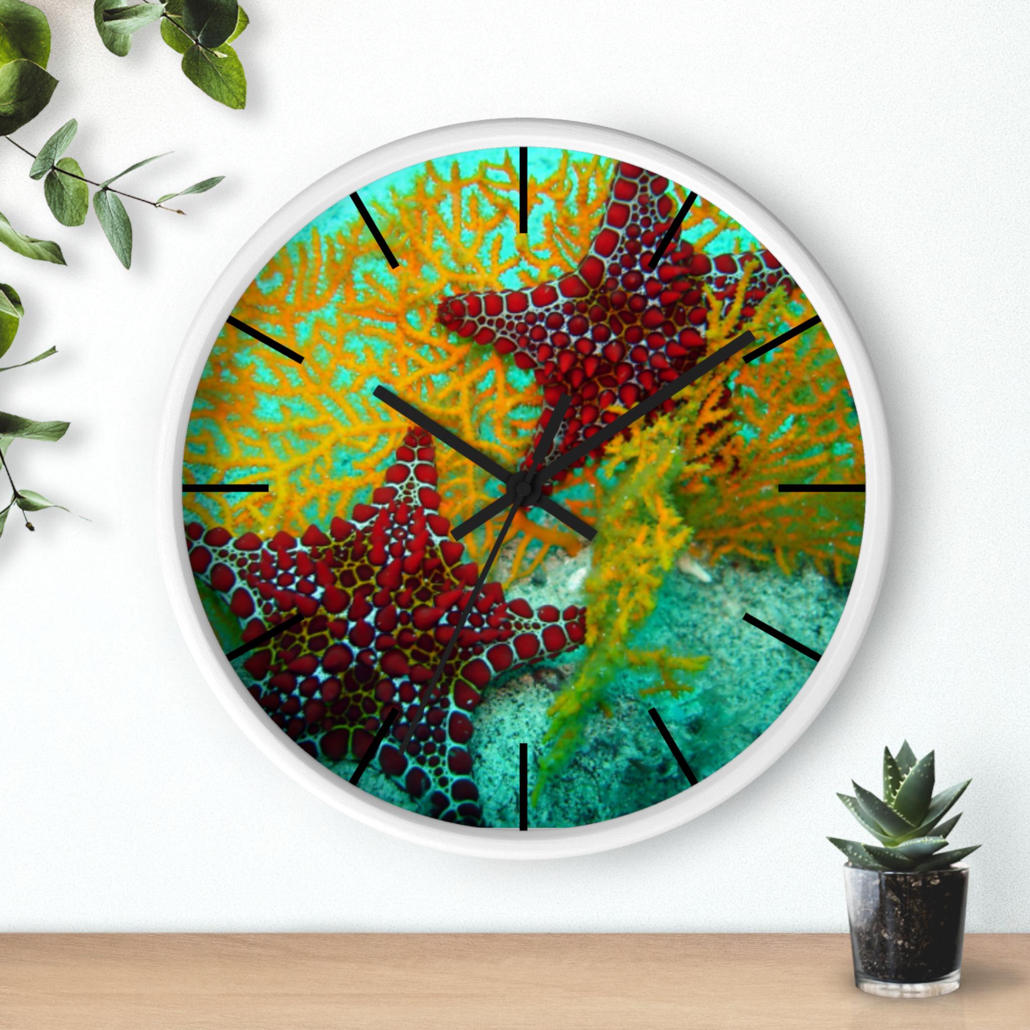 Red Starfish Coral Wall Clock | Ocean Seascape Beach Decor