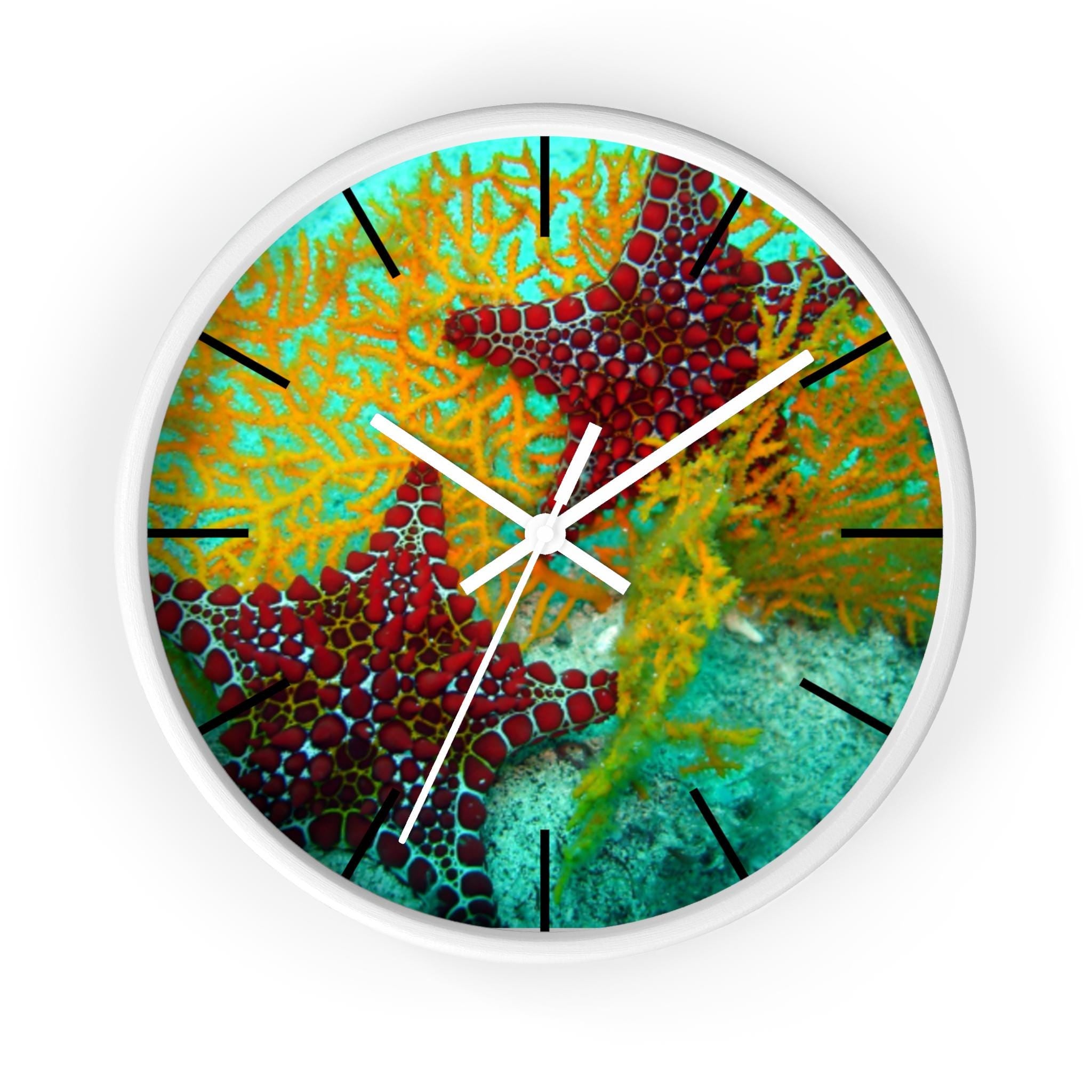 Red Starfish Coral Wall Clock | Ocean Seascape Beach Decor