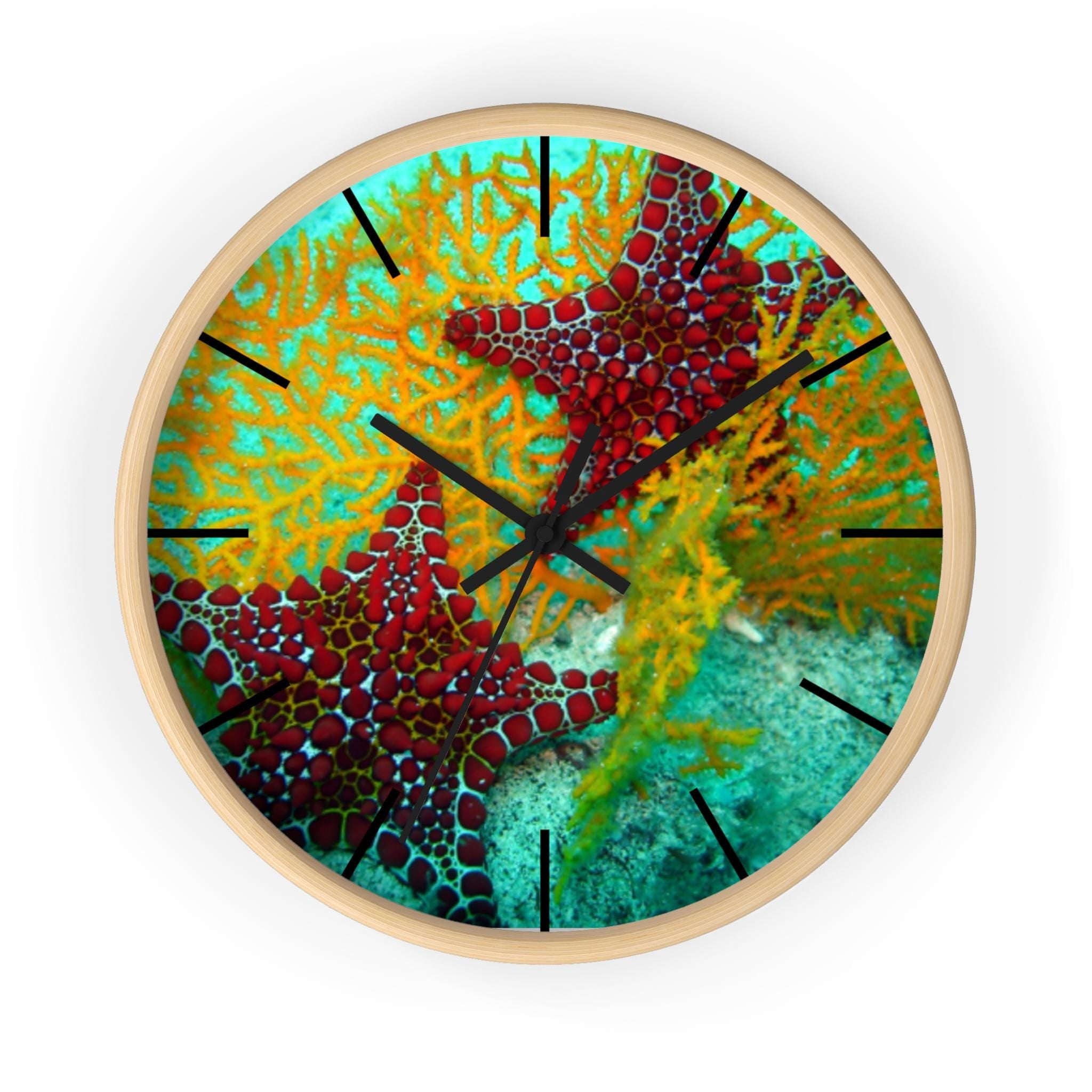 Red Starfish Coral Wall Clock | Ocean Seascape Beach Decor