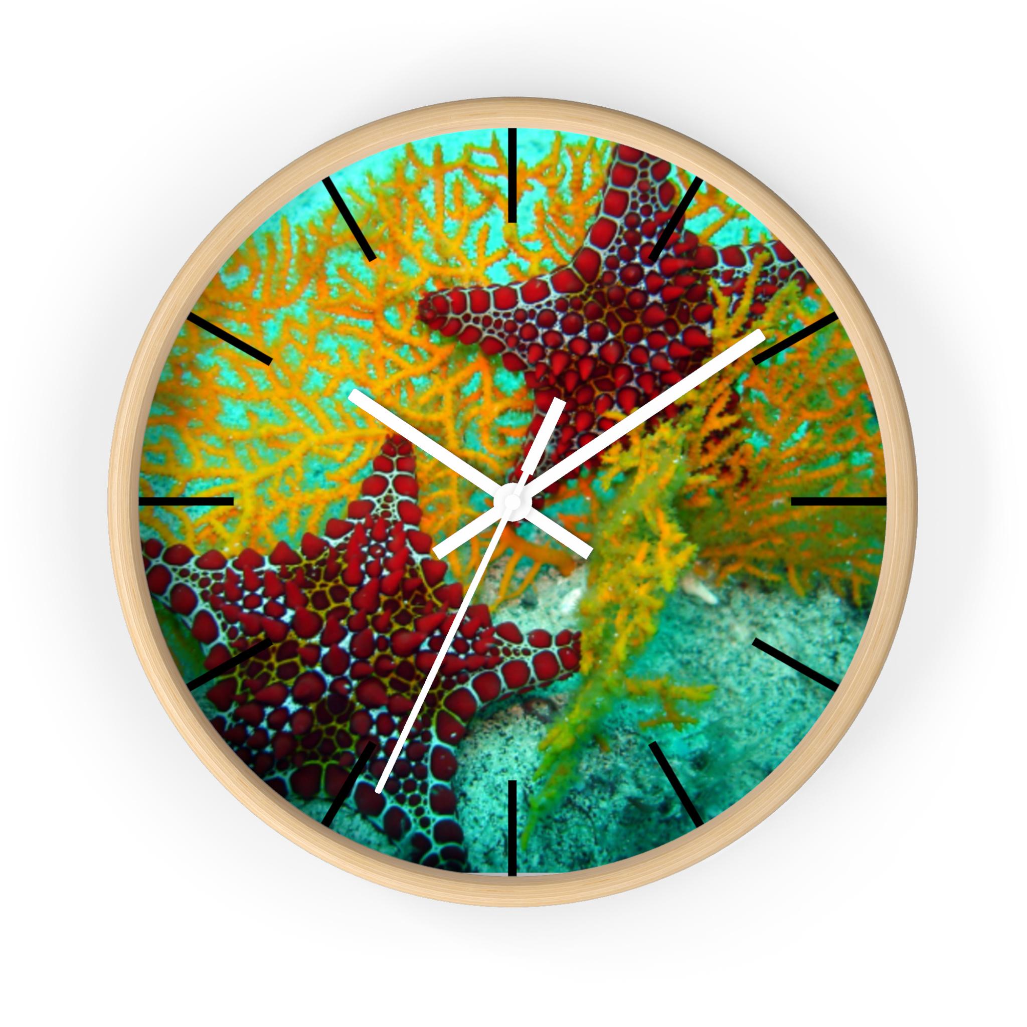 Red Starfish Coral Wall Clock | Ocean Seascape Beach Decor