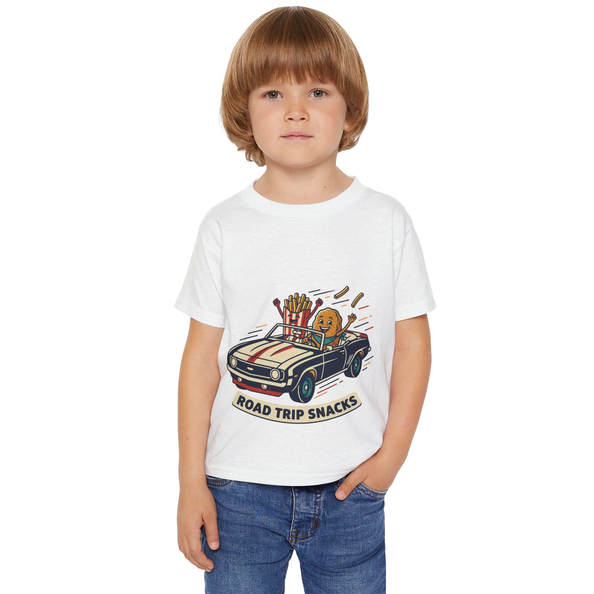 Road Trip Snacks Toddler T-shirt | Cartoon Fries & Cookie Car