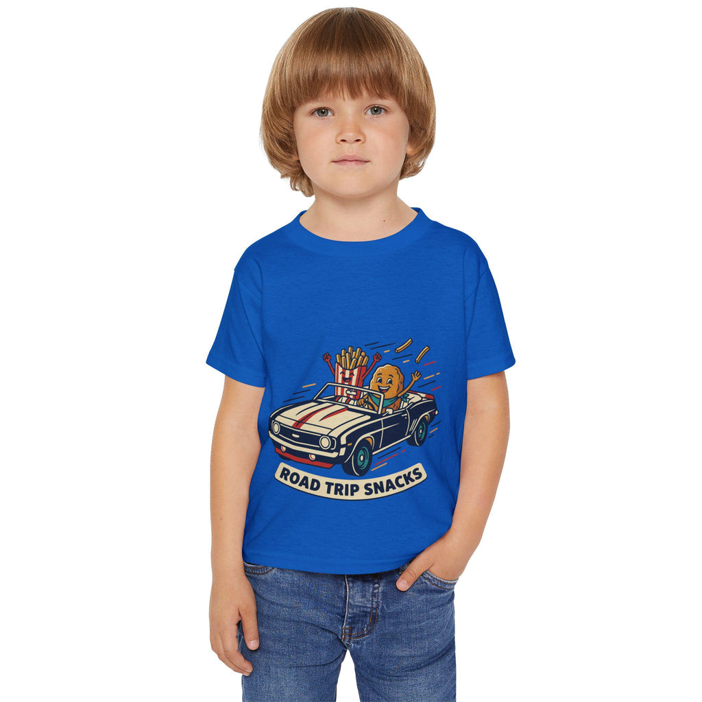 Road Trip Snacks Toddler T-shirt | Cartoon Fries & Cookie Car