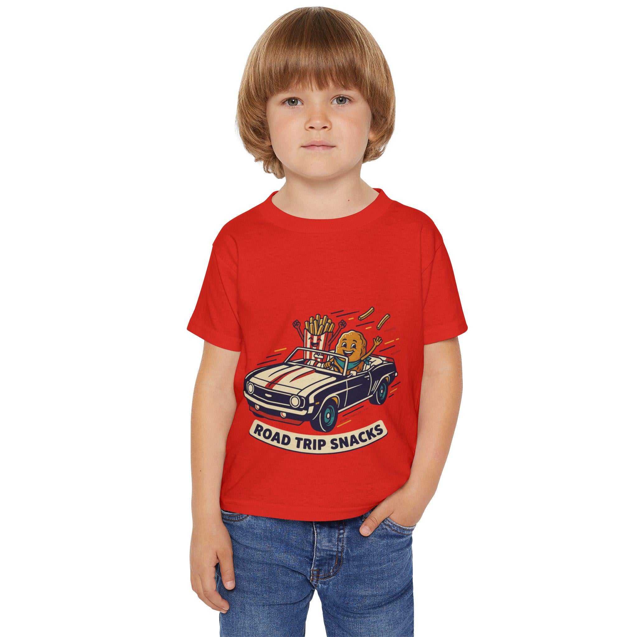 Road Trip Snacks Toddler T-shirt | Cartoon Fries & Cookie Car