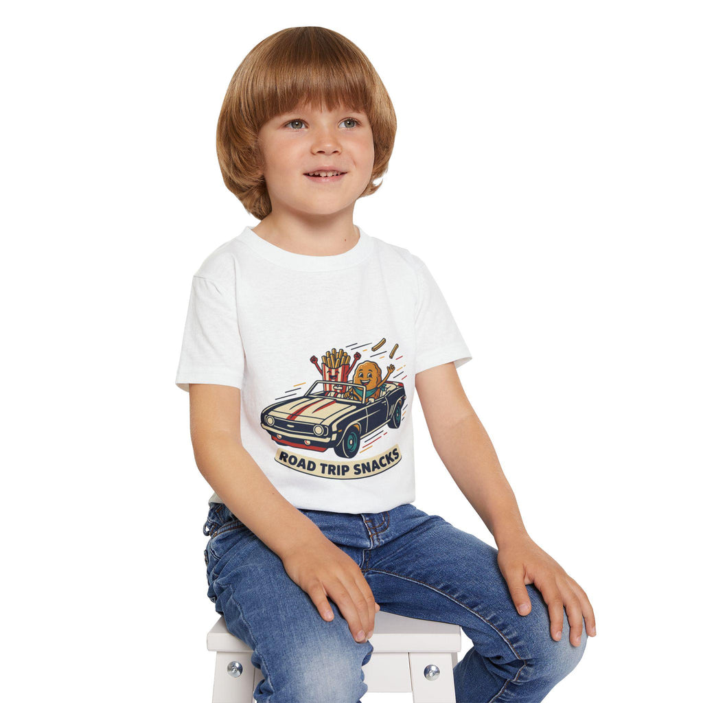 Road Trip Snacks Toddler T-shirt | Cartoon Fries & Cookie Car