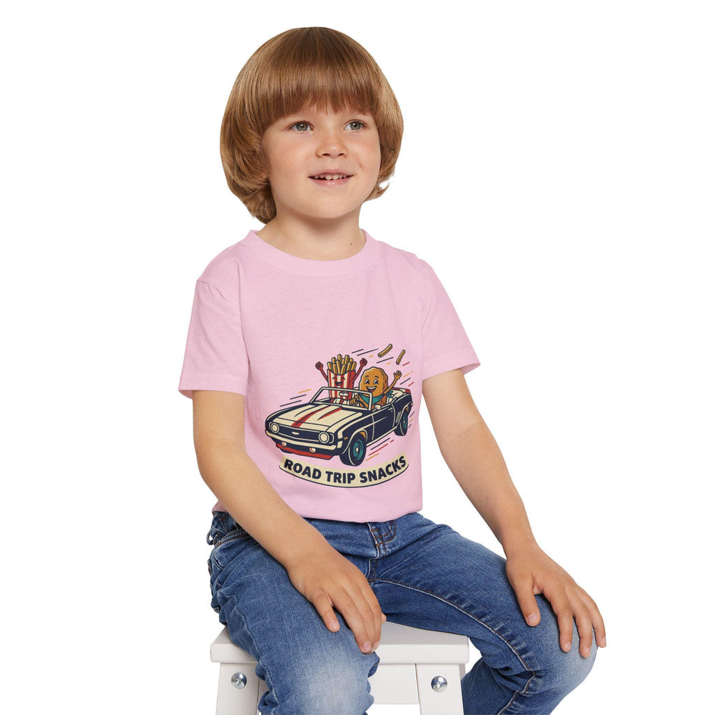 Road Trip Snacks Toddler T-shirt | Cartoon Fries & Cookie Car