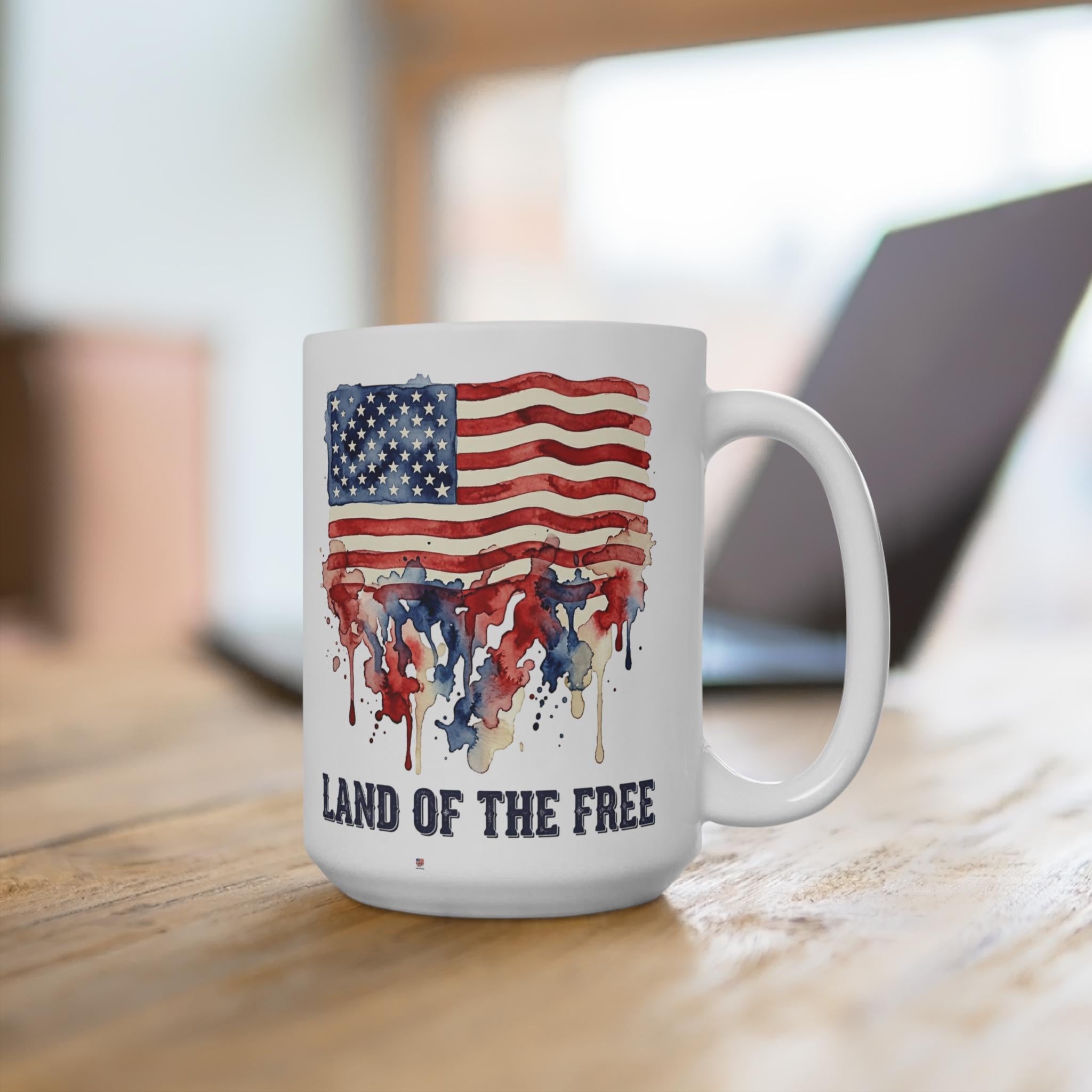 Watercolor American Flag Land of the Free Mug 15oz | Patriotic USA Coffee Cup