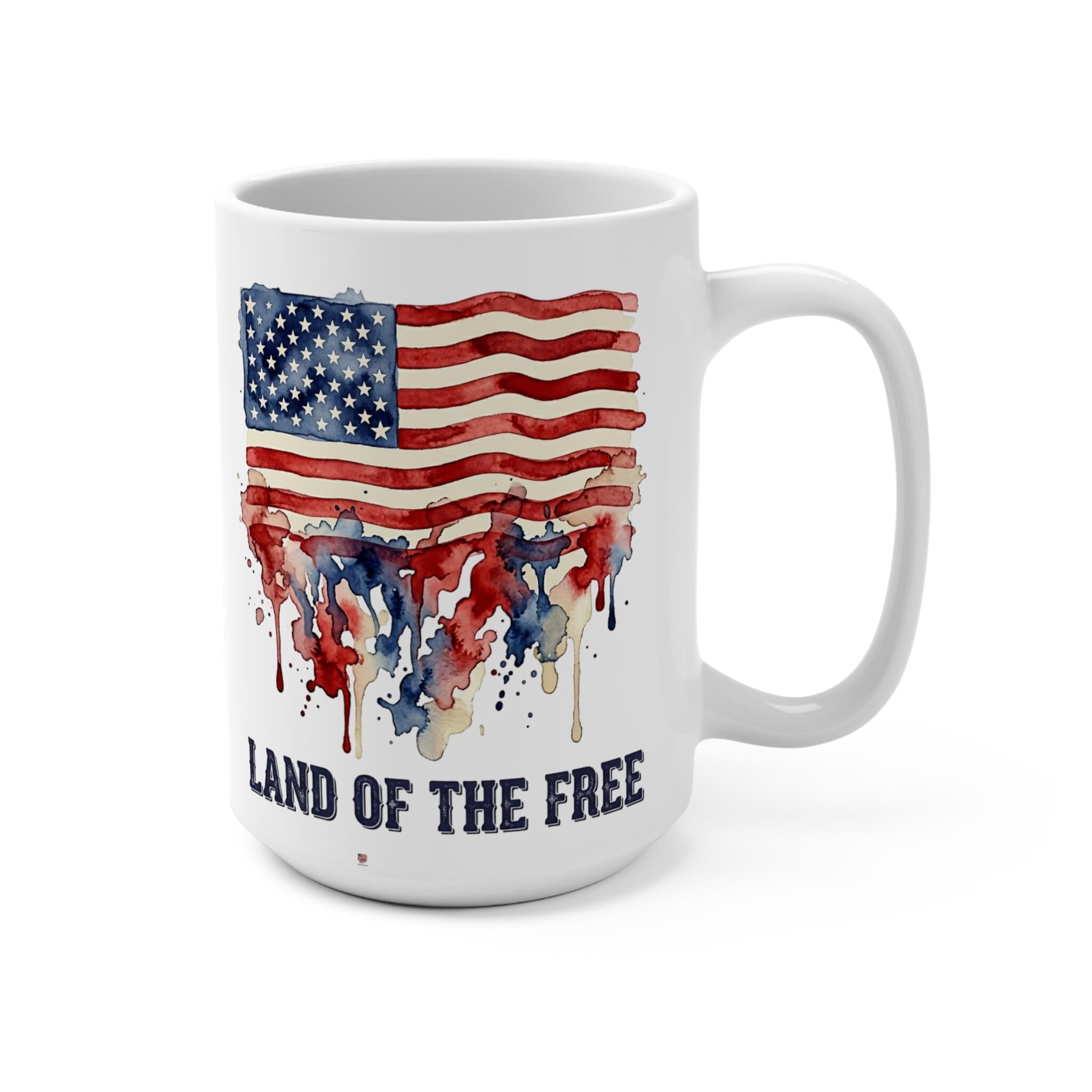 Watercolor American Flag Land of the Free Mug 15oz | Patriotic USA Coffee Cup