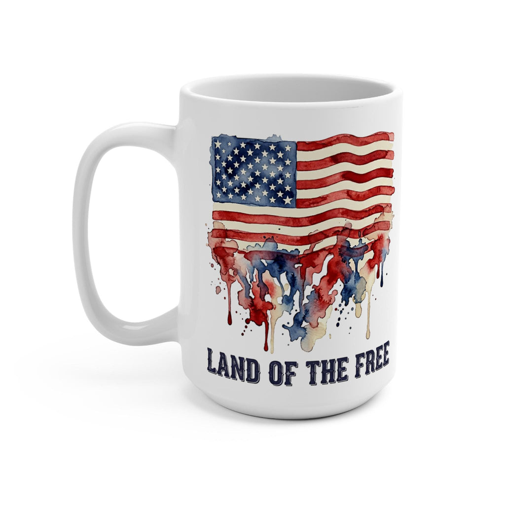 Watercolor American Flag Land of the Free Mug 15oz | Patriotic USA Coffee Cup