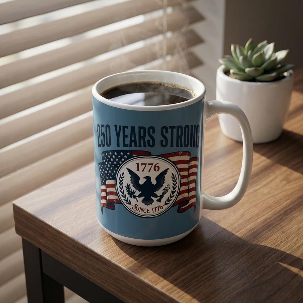 250 Years Strong Seal mug | American Flag 1776 Patriotic Coffee Cup