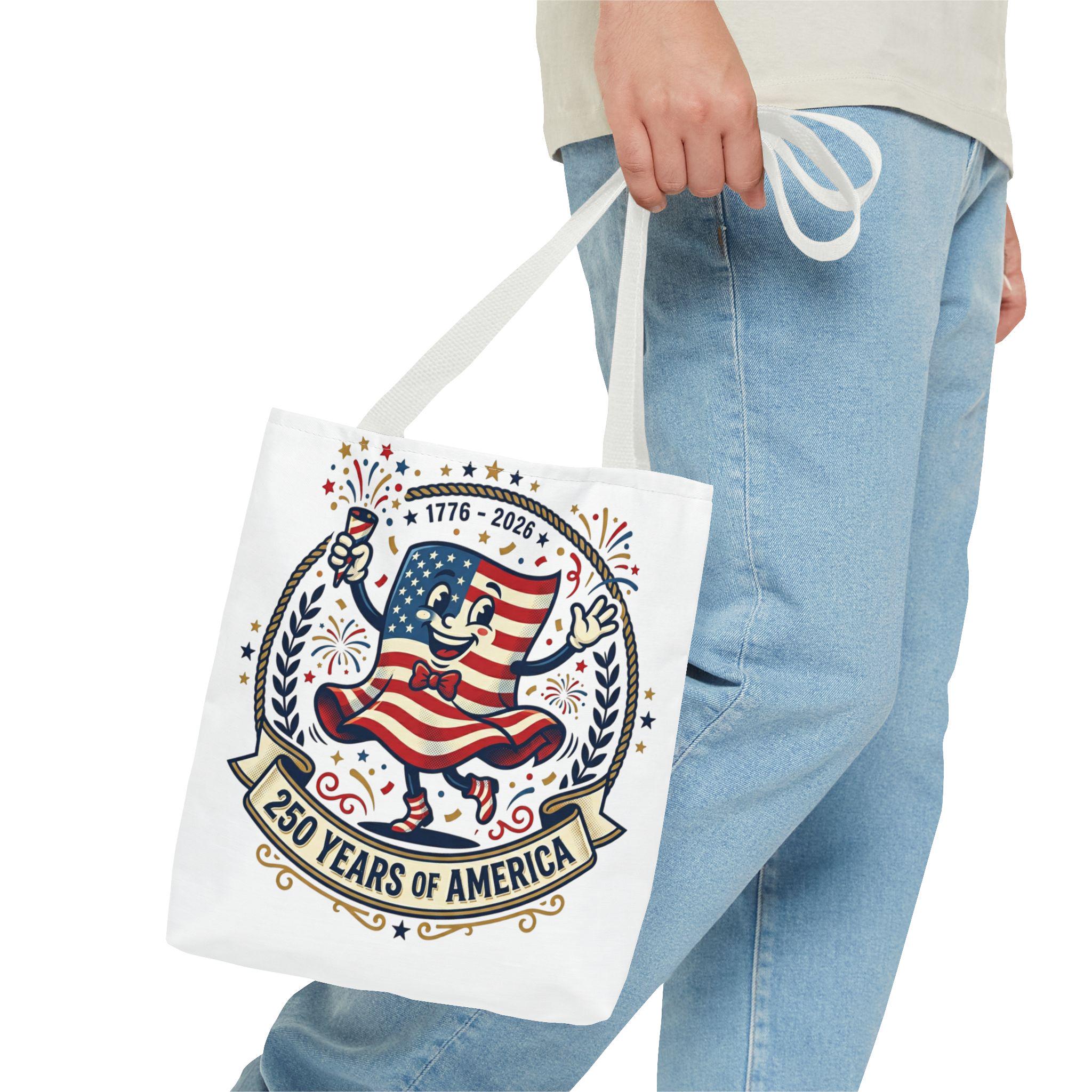 250 Years of America retro flag character Tote Bag | 1776-2026 Independence