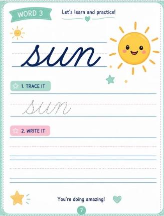 50 Easy Cursive Words for Kids Handwriting Practice Workbook (Digital Download)