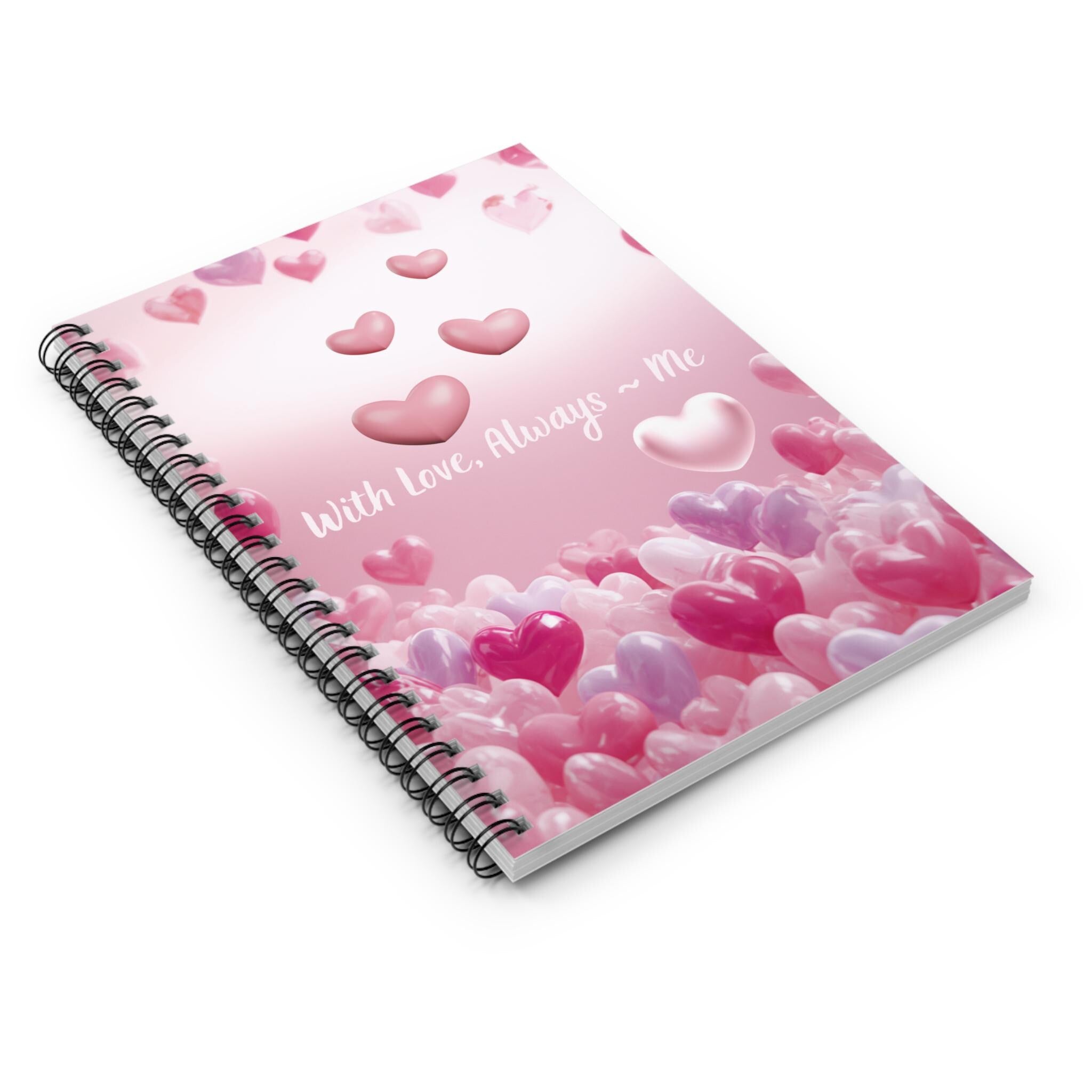 Pink Heart Pattern Notebook | Spiral Ruled Journal with 'With Love, Always'