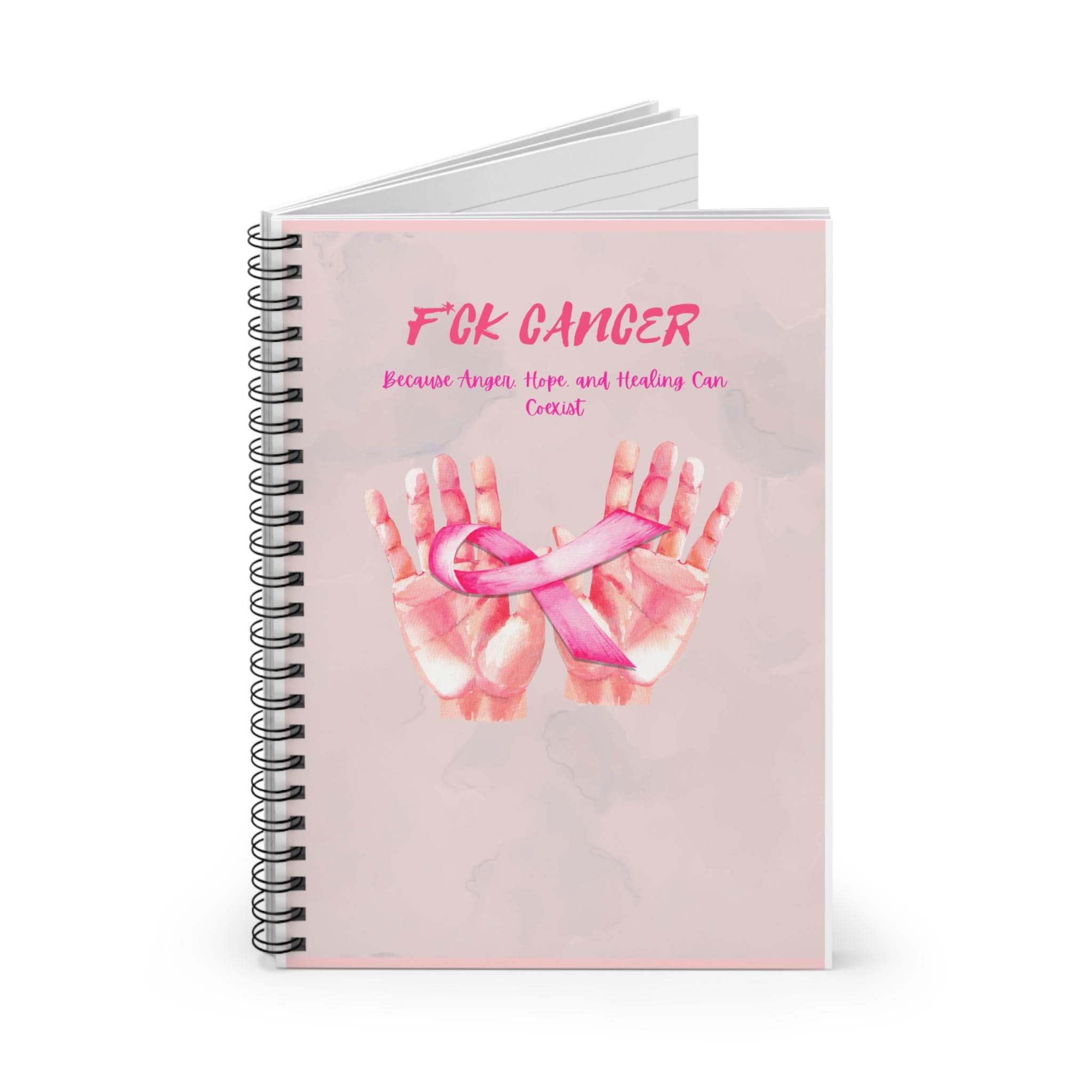 F*ck Cancer Hands with Pink Ribbon Spiral Notebook | Ruled Journal