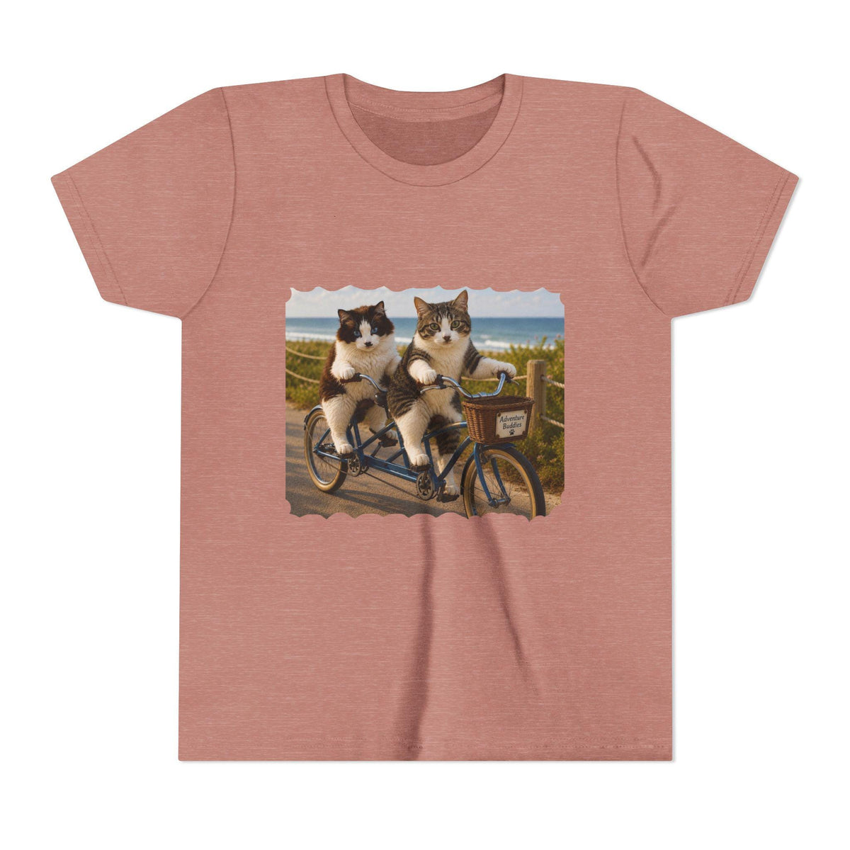 Two Cats Riding Tandem Bicycle Youth Tee | Cute Cat Kids Shirt, Girl's Gift