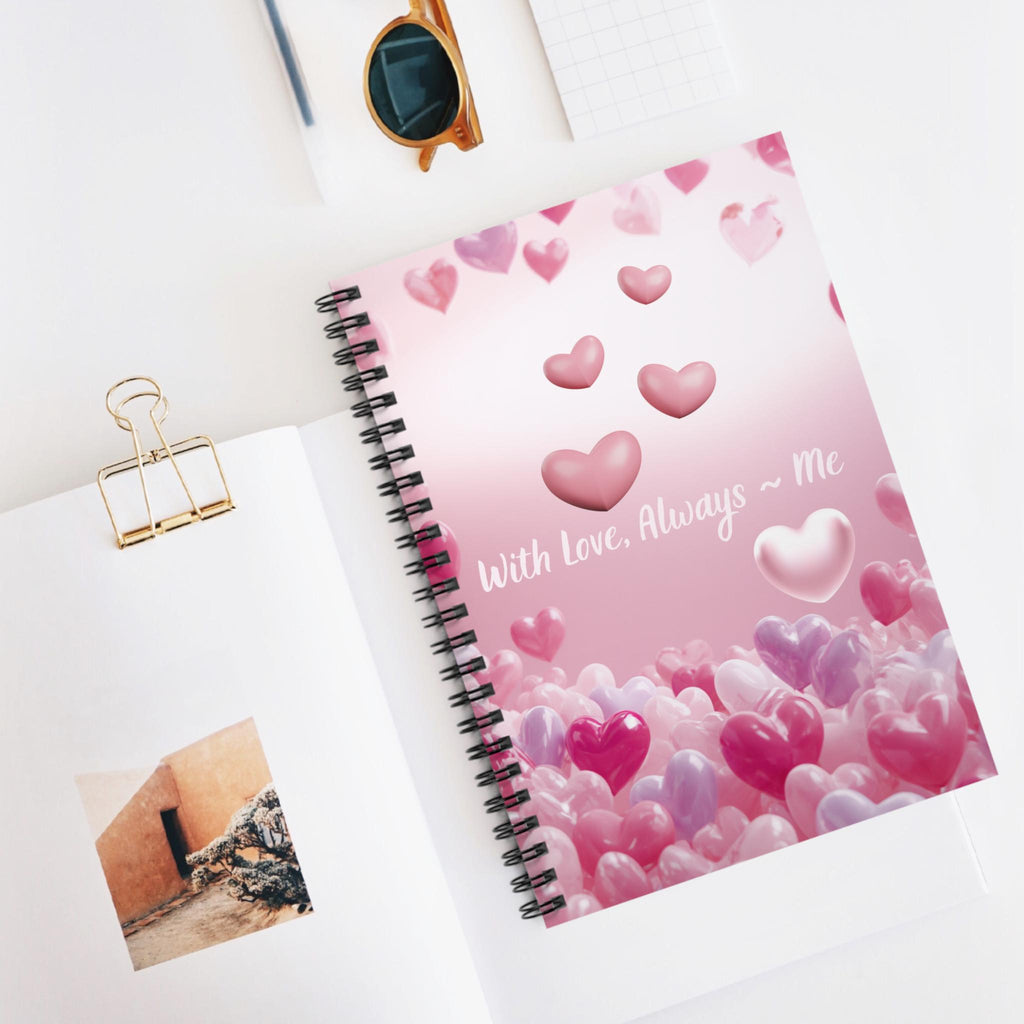 Pink Heart Pattern Notebook | Spiral Ruled Journal with 'With Love, Always'