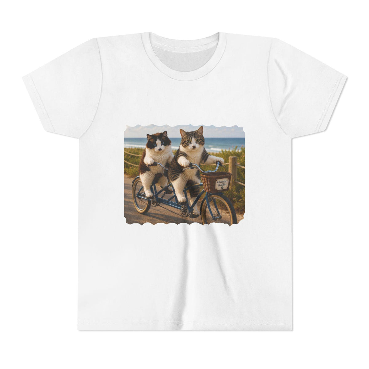 Two Cats Riding Tandem Bicycle Youth Tee | Cute Cat Kids Shirt, Girl's Gift
