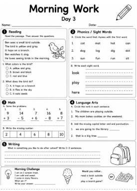First Grade Morning Work Workbook | 20 Days of Math, Reading, Phonics, Writing & Language Arts | Printable PDF