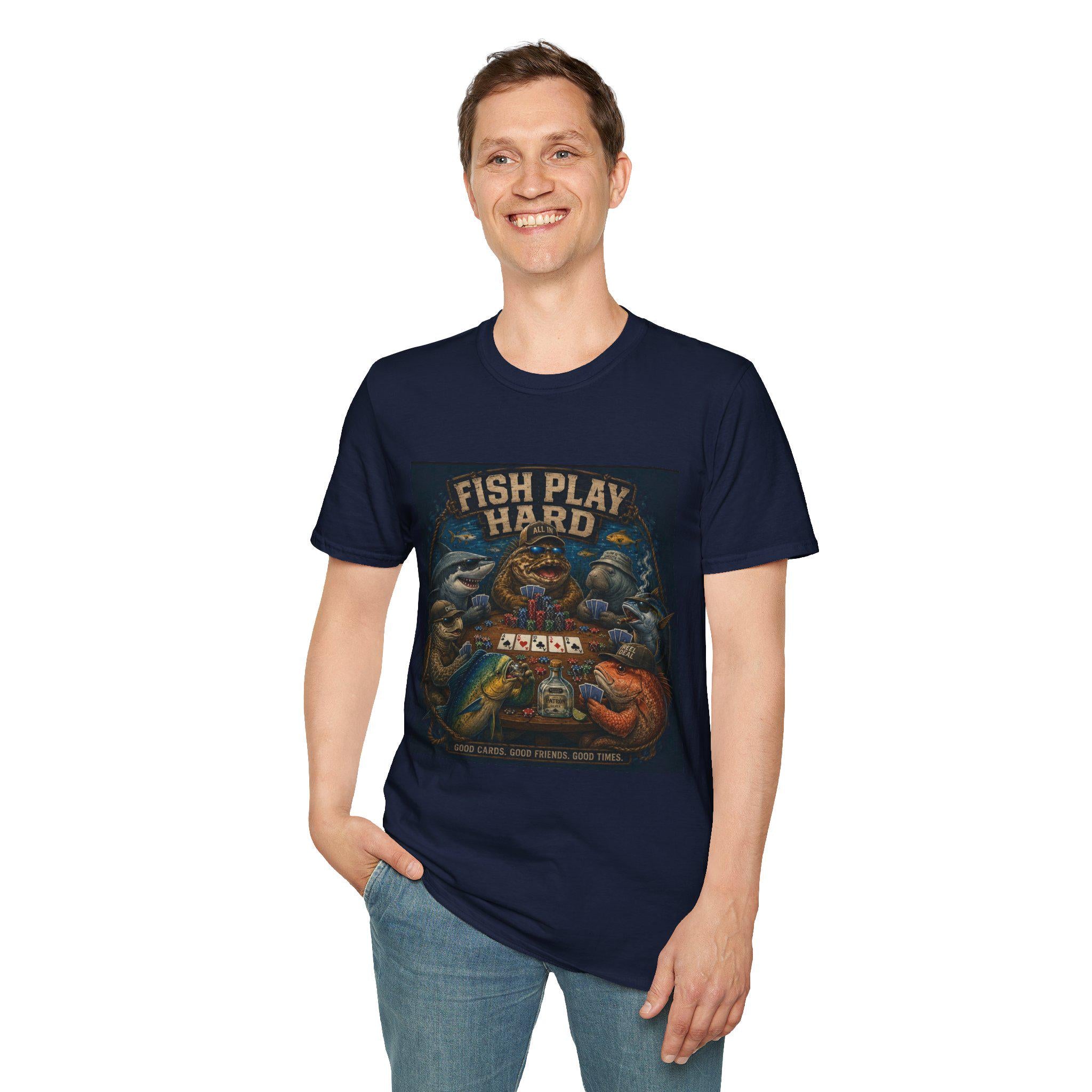 Fish Play Hard Poker Fish T-Shirt | Fishing Humor, Card Game Retro Art