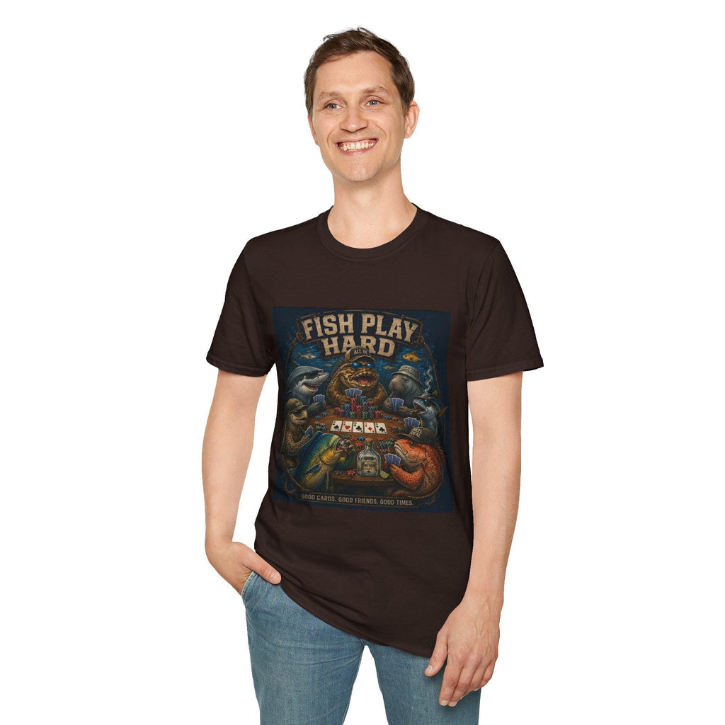 Fish Play Hard Poker Fish T-Shirt | Fishing Humor, Card Game Retro Art