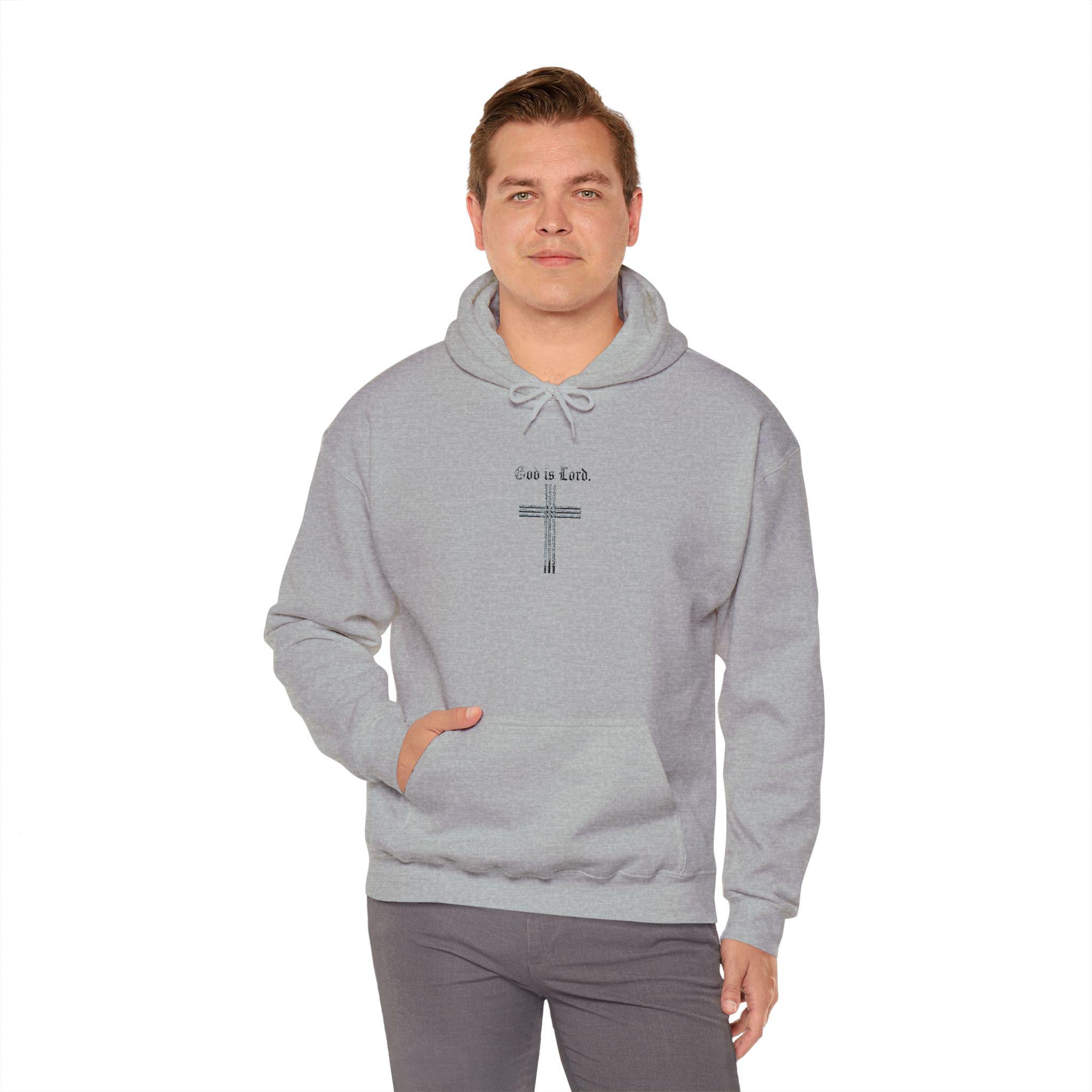 Faith Cross Illustration Hoodie | Floral Cross with "God is Lord" Script, Faith Hoodie, Christian Gift